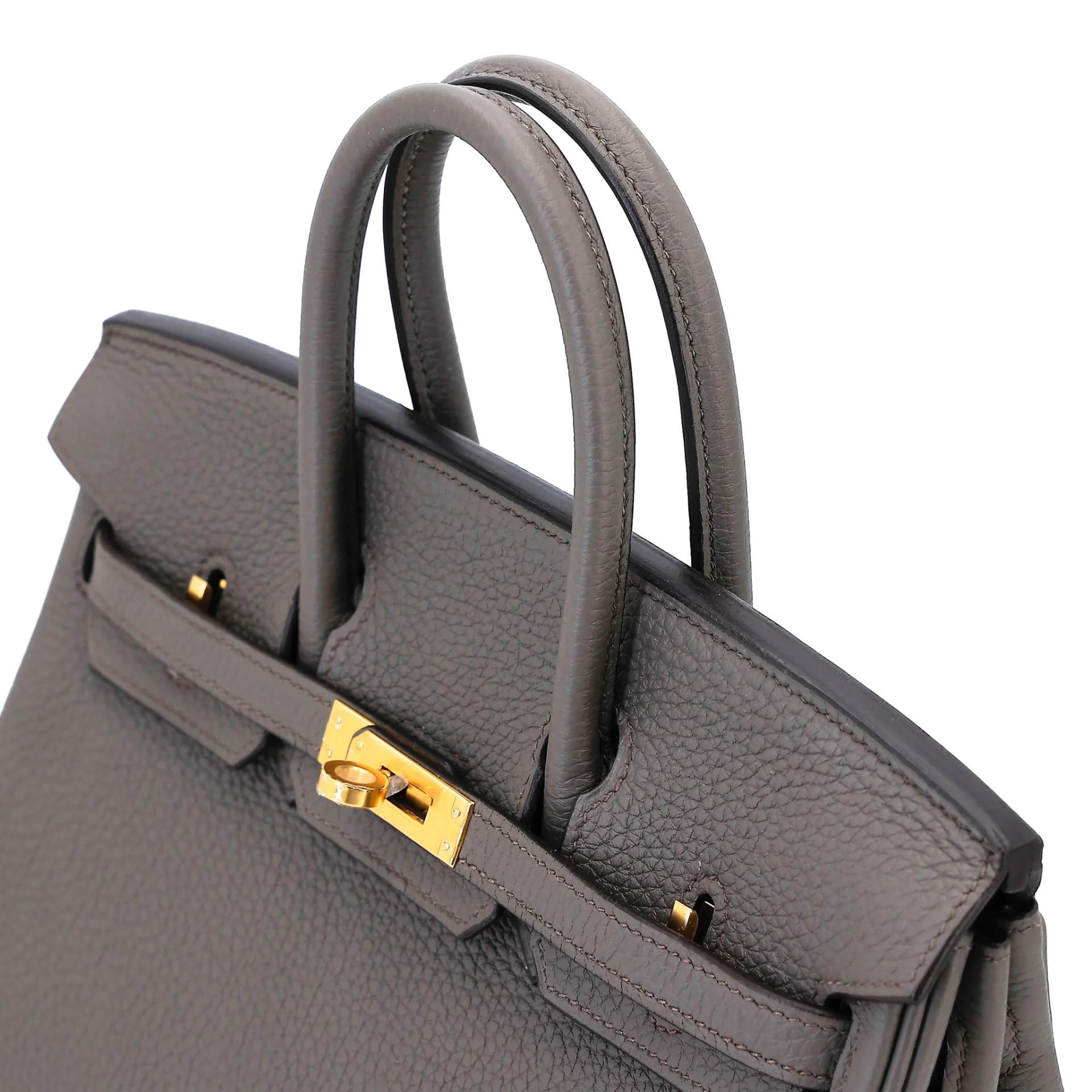 Very Good ( Rank A) HERMÈS Birkin 25 Etain (8F) Togo Gold hardware U (2022) - 3