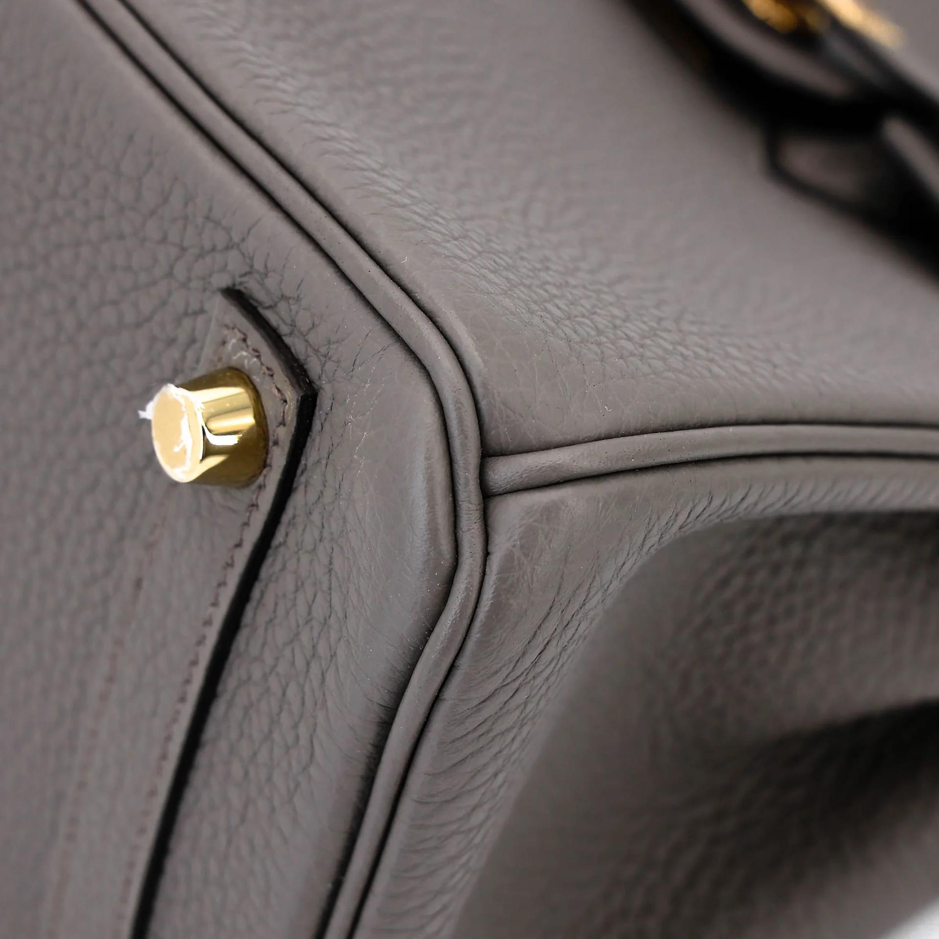 Very Good ( Rank A) HERMÈS Birkin 25 Etain (8F) Togo Gold hardware U (2022) - 8