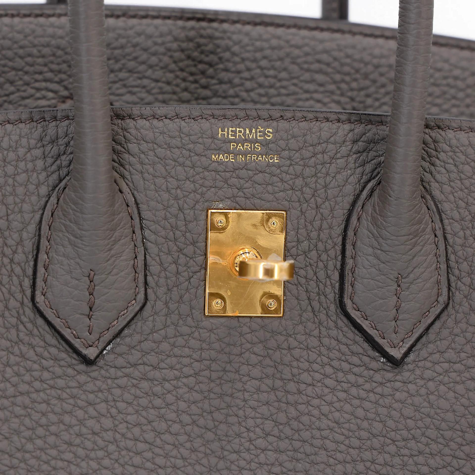 Very Good ( Rank A) HERMÈS Birkin 25 Etain (8F) Togo Gold hardware U (2022) - 16