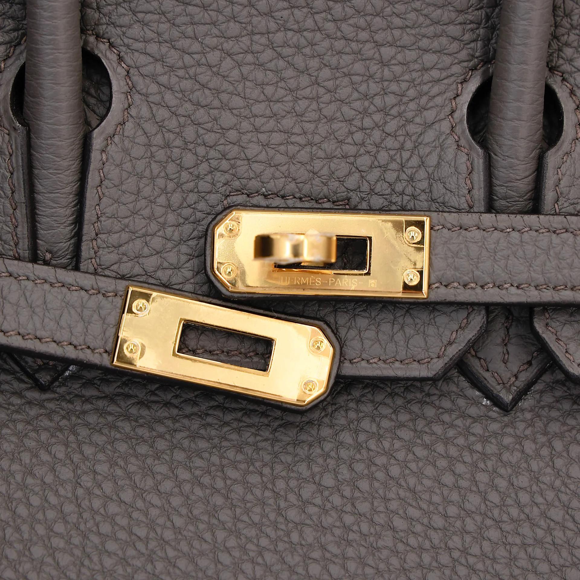 Very Good ( Rank A) HERMÈS Birkin 25 Etain (8F) Togo Gold hardware U (2022) - 14