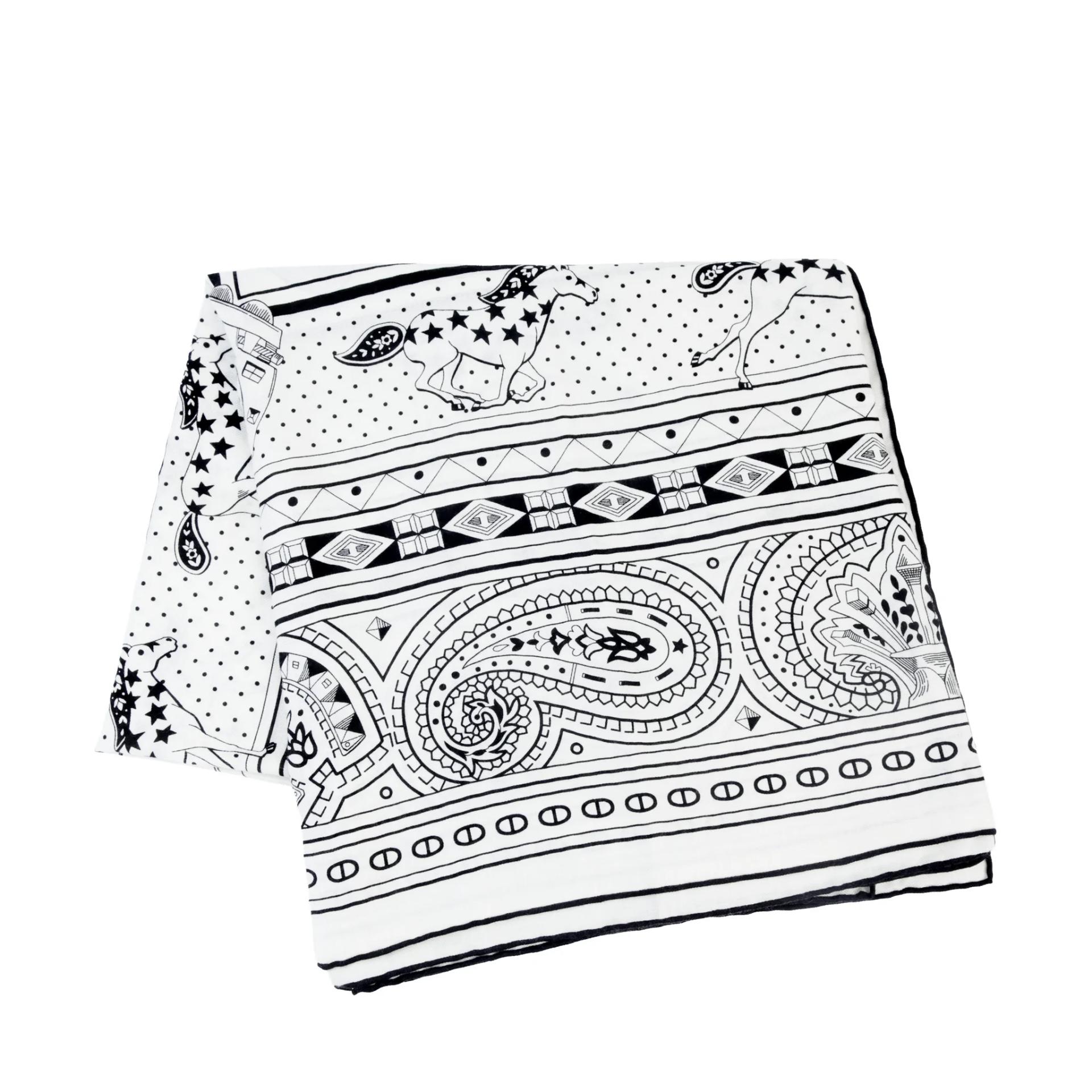 Unused ( Rank NS ) HERMÈS Carre 140 Scarf Cheval de Coeur Bandana White Black Cashmere Silk - 1