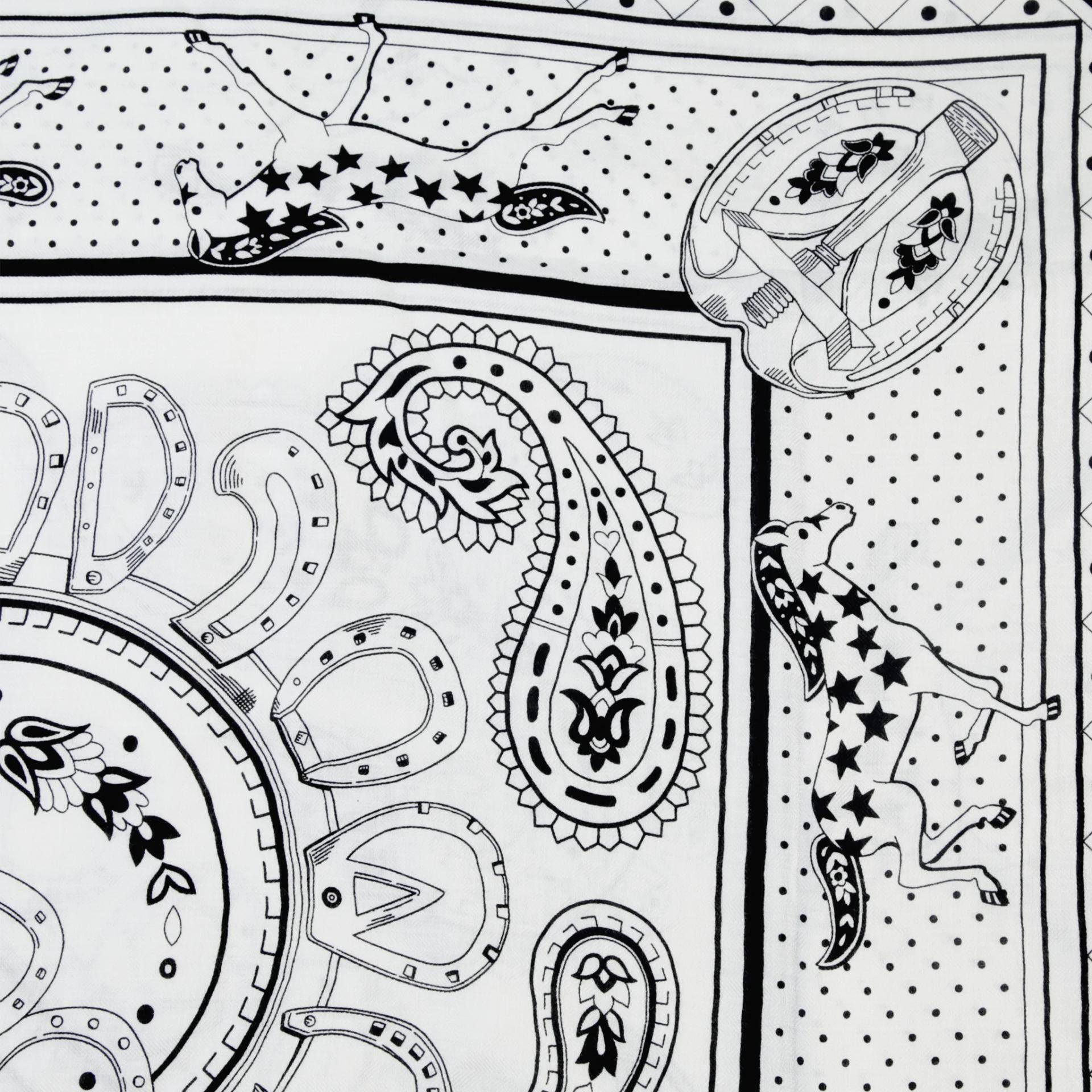 Unused ( Rank NS ) HERMÈS Carre 140 Scarf Cheval de Coeur Bandana White Black Cashmere Silk - 2