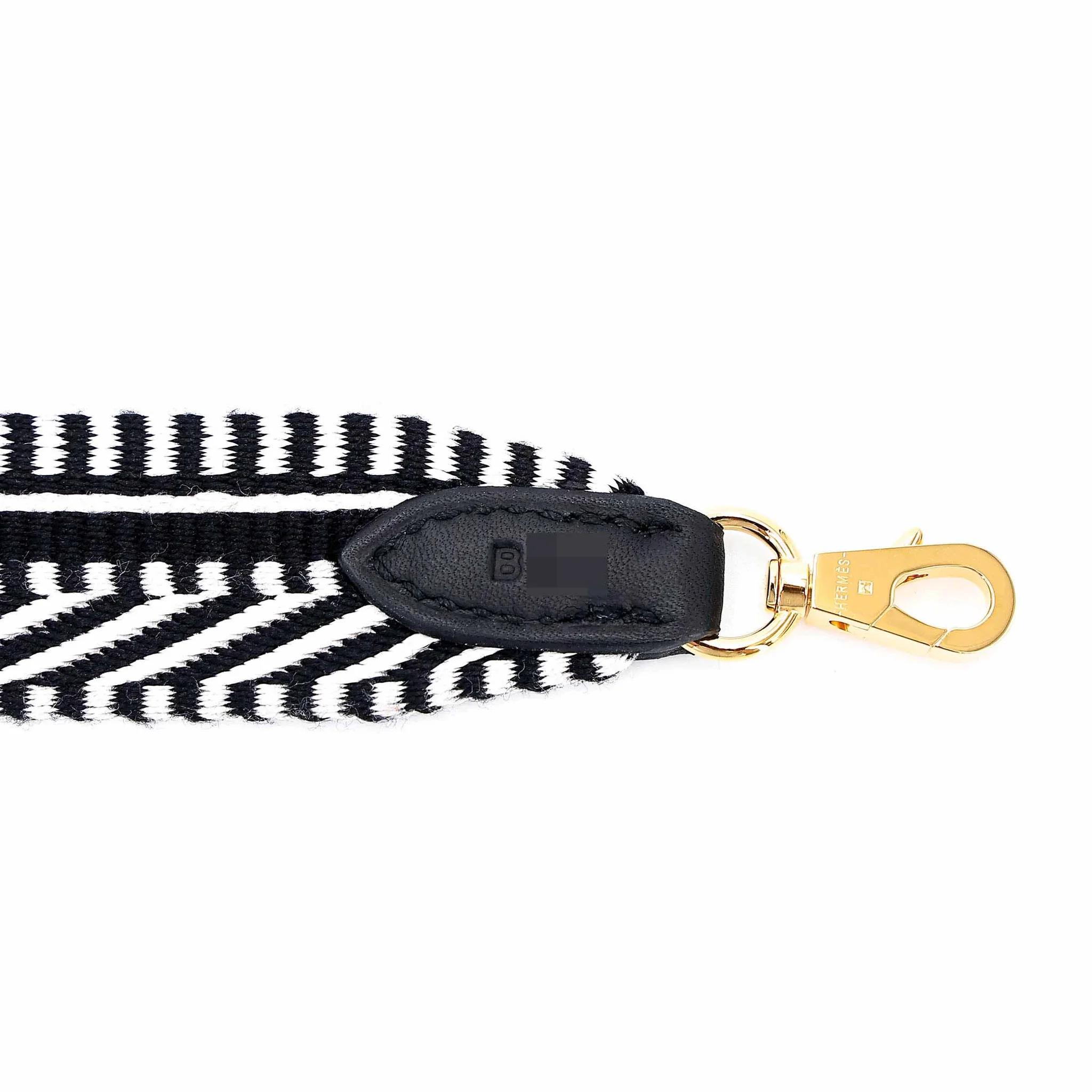 Unused ( Rank NS ) HERMÈS Sangle Cordage Strap 105cm Noir (89) White (01) Canvas Gold hardware B (2023) - 5