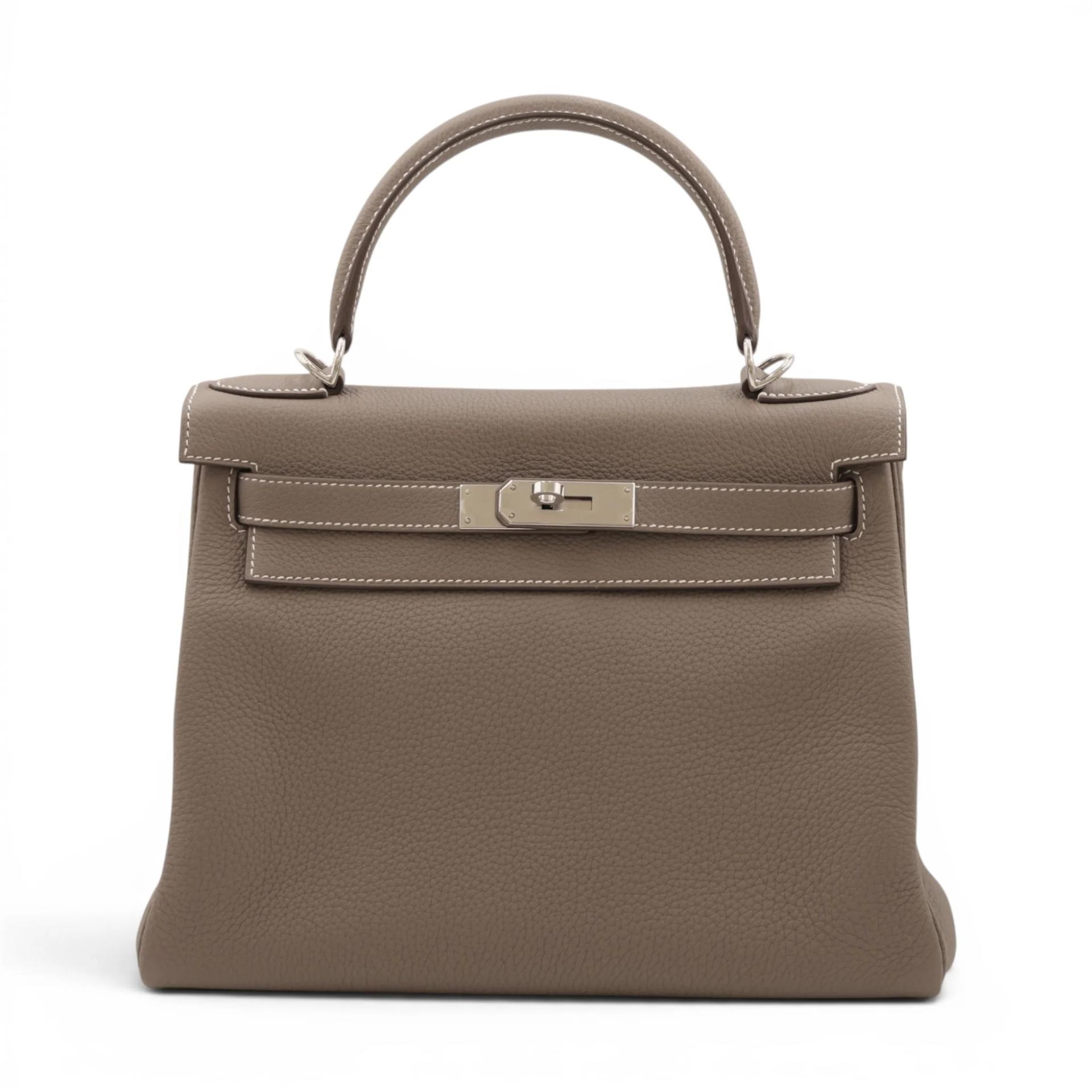 Excellent ( Rank SA ) HERMÈS Kelly 28 Etoupe (18) Togo Palladium hardware U (2022) - 1