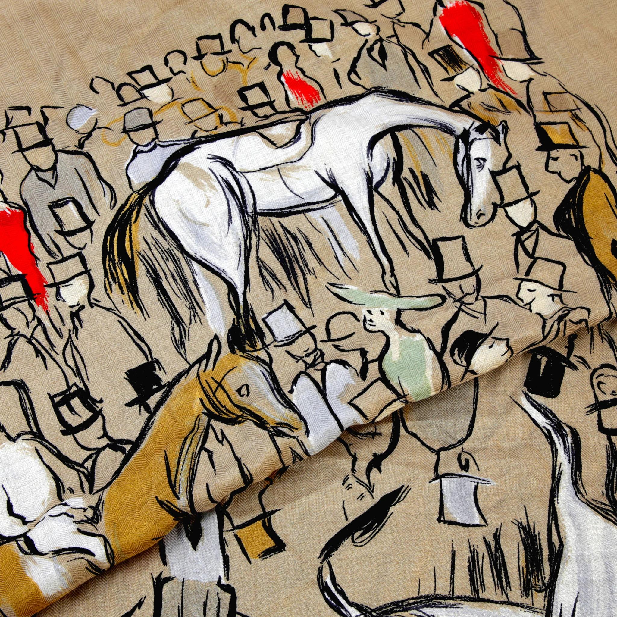 Carre 140 Scarf Paddock Beige Red