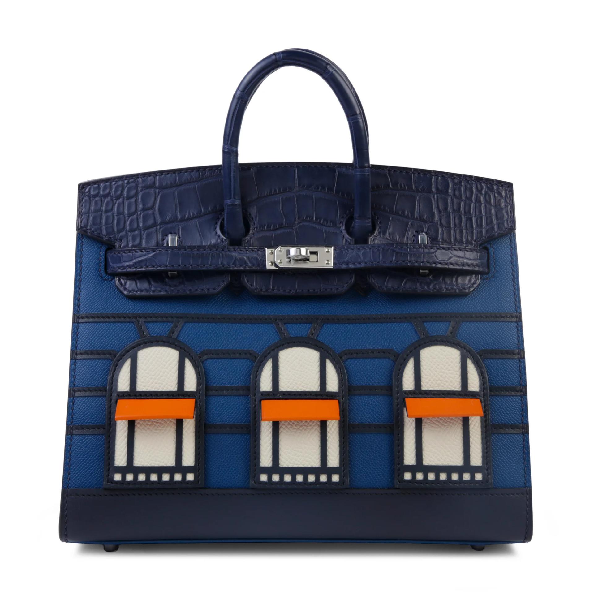 未使用保存品 HERMÈS 爱马仕 限量收藏款 Birkin Faubourg 20 房子包 外缝 S4 深邃蓝 Deep Blue 78 深海蓝 Blue Marine 76 深蓝 Bleu Indigo □ 短吻鳄 雾面 Madame皮 Swift牛皮 银扣 B刻 2023年 - 1