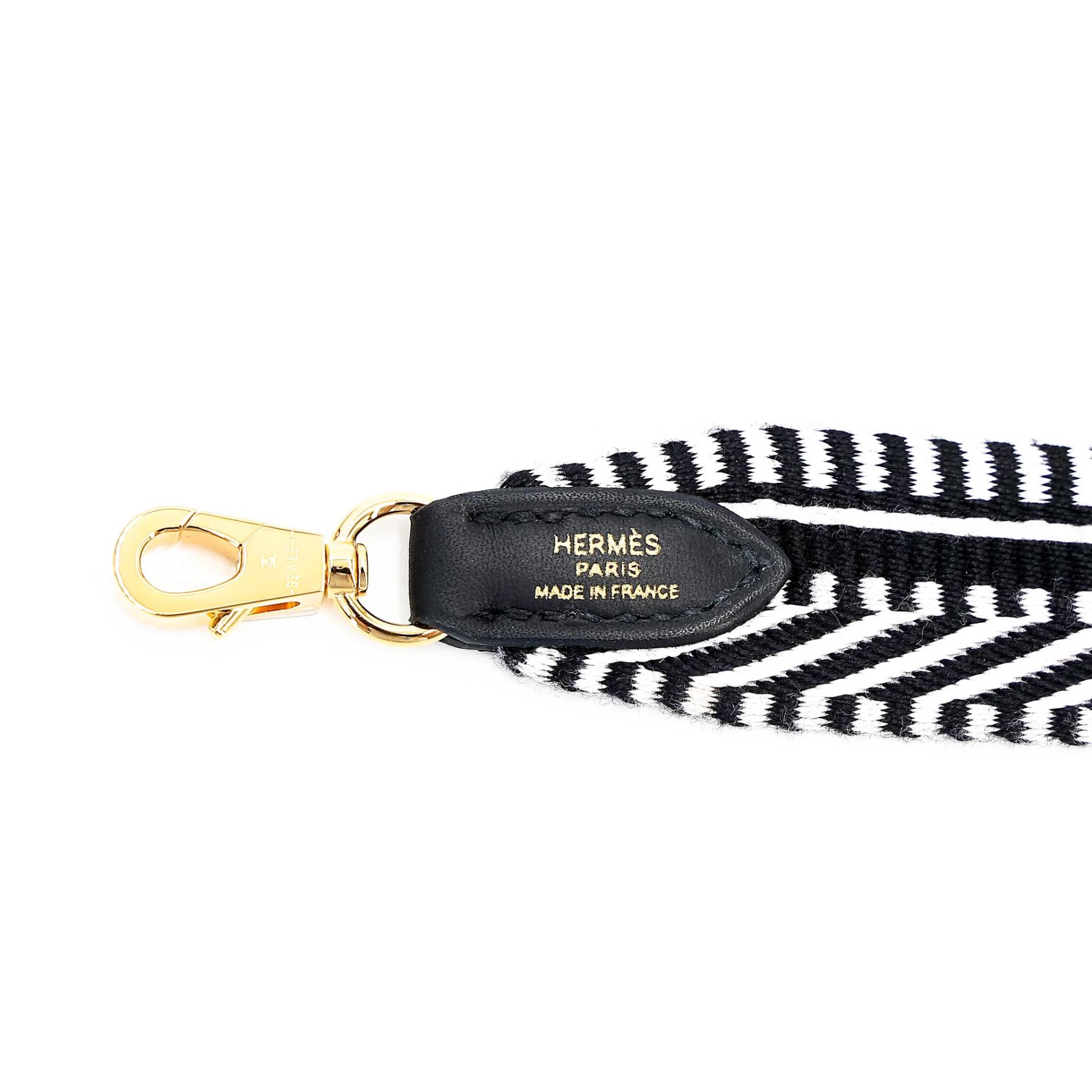 Unused ( Rank NS ) HERMÈS Sangle Cordage Strap 105cm Noir (89) White (01) Canvas Gold hardware B (2023) - 6