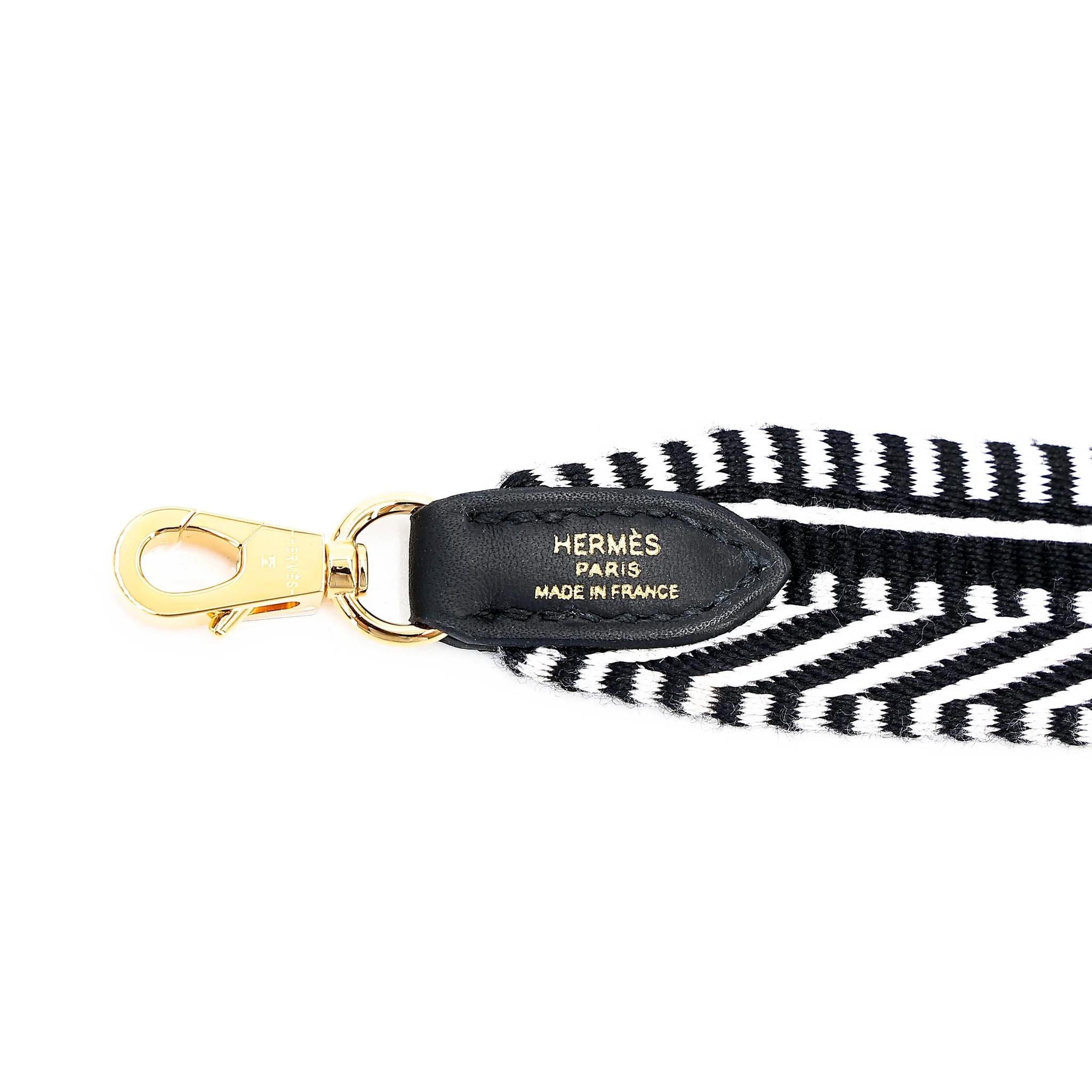 Unused ( Rank NS ) HERMÈS Sangle Cordage Strap 105cm Noir (89) White (01) Canvas Gold hardware B (2023) - 6