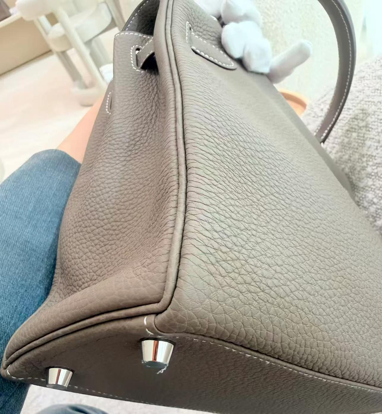Excellent ( Rank SA ) HERMÈS Kelly 28 Etoupe (18) Togo Palladium hardware U (2022) - 14