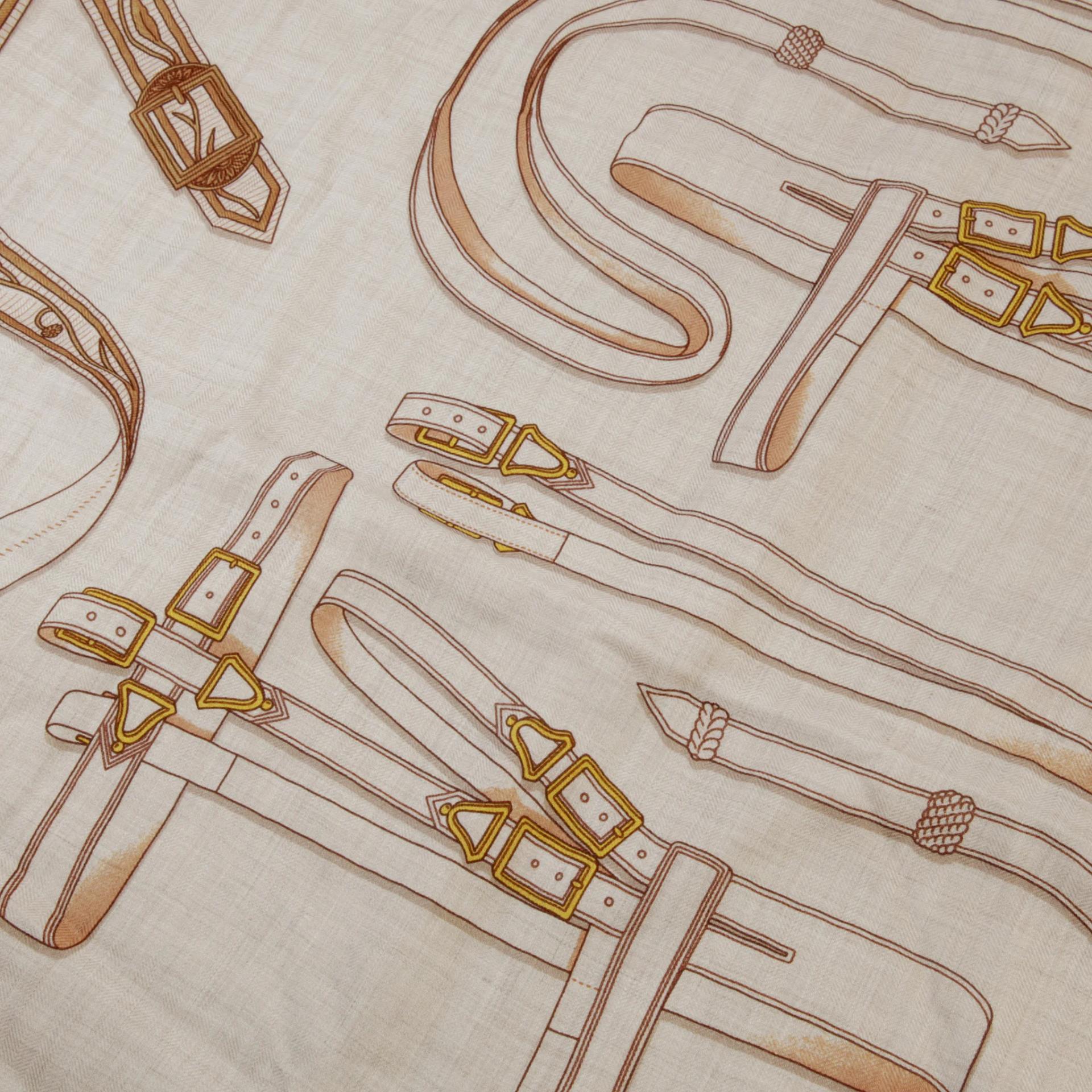 Very Good ( Rank A) HERMÈS Carre 140 Scarf  LETTRES EQUESTRES Beige Orange Cashmere Silk - 2