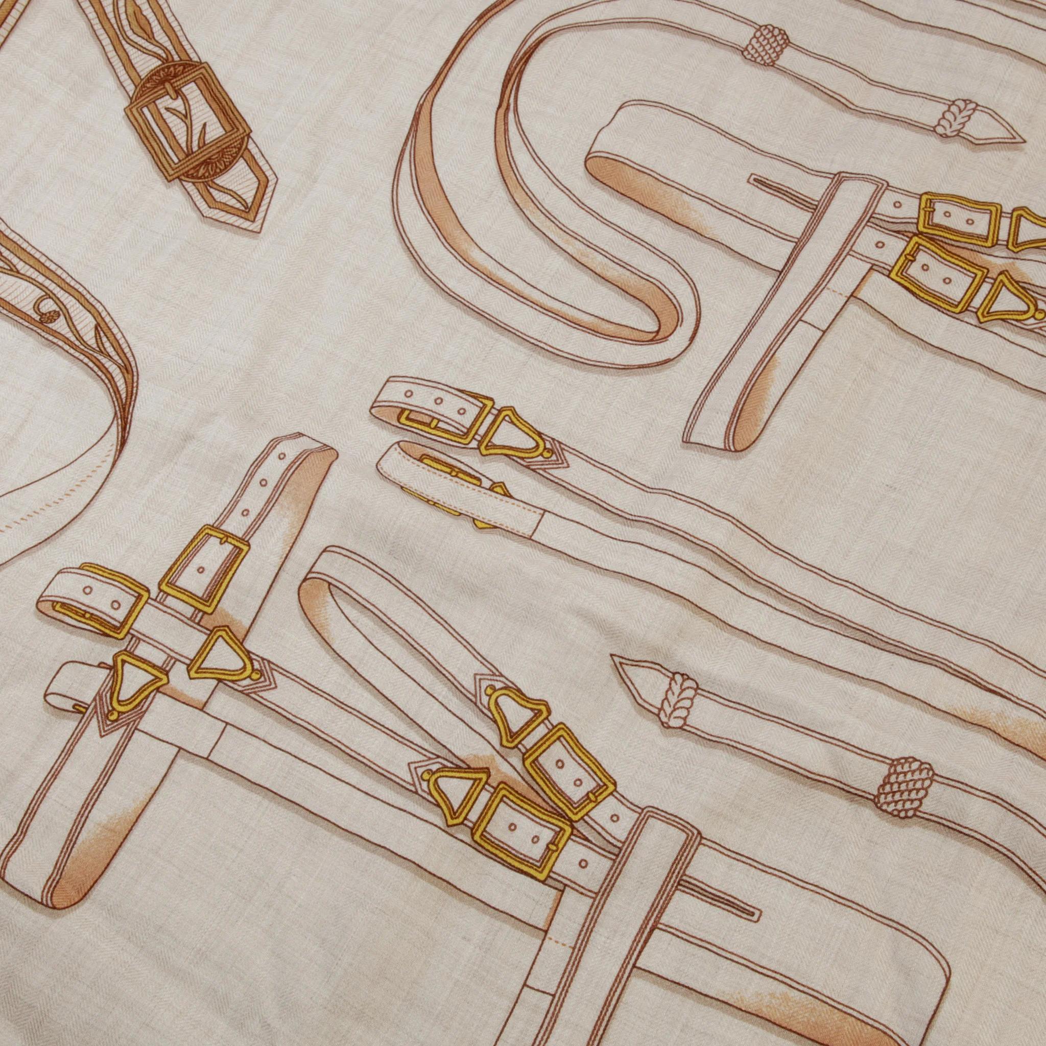 Carre 140 Scarf  LETTRES EQUESTRES Beige Orange