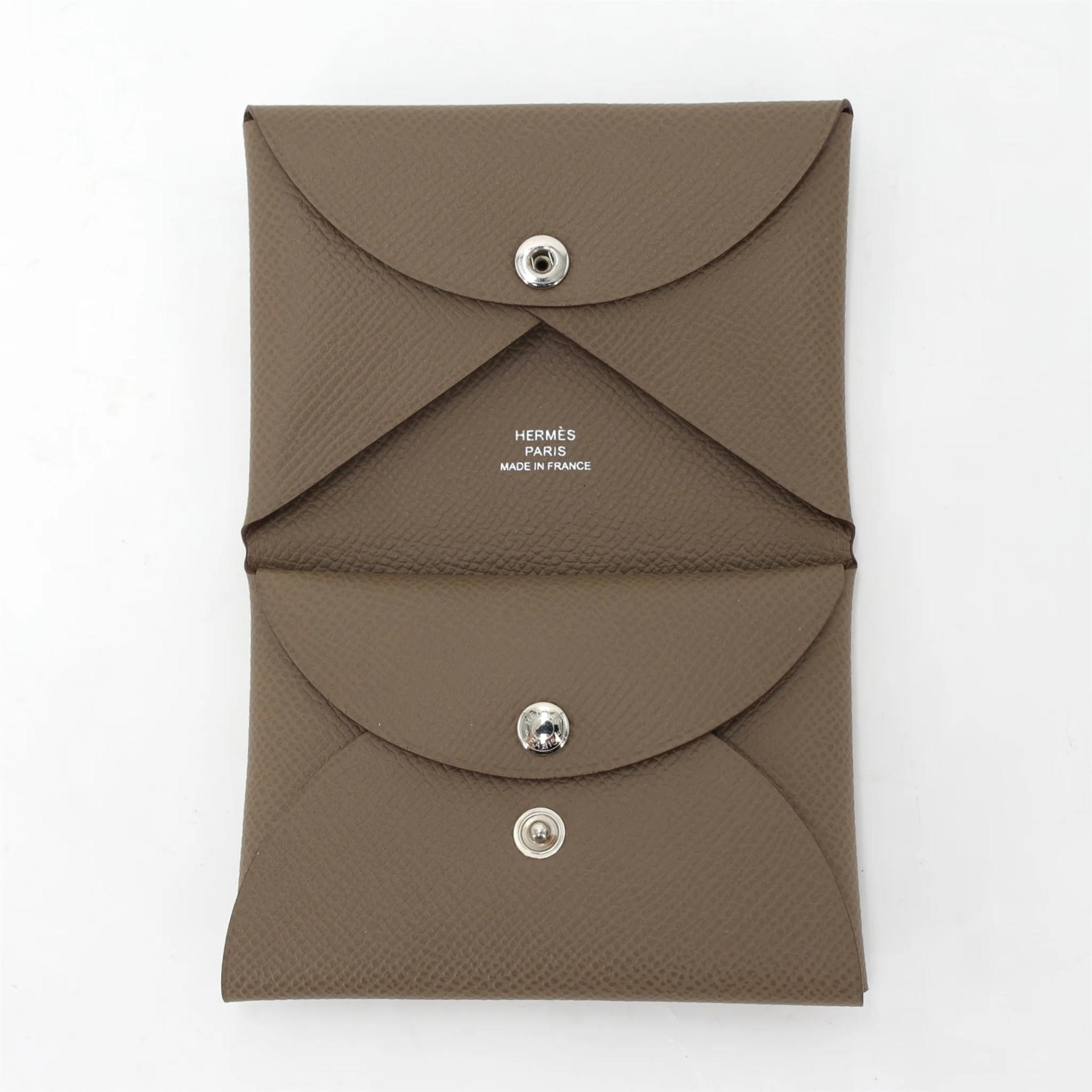 Brand New ( Rank N ) HERMÈS Calvi Duo card holder Etoupe (18) Epsom Palladium hardware K (2025) - 8