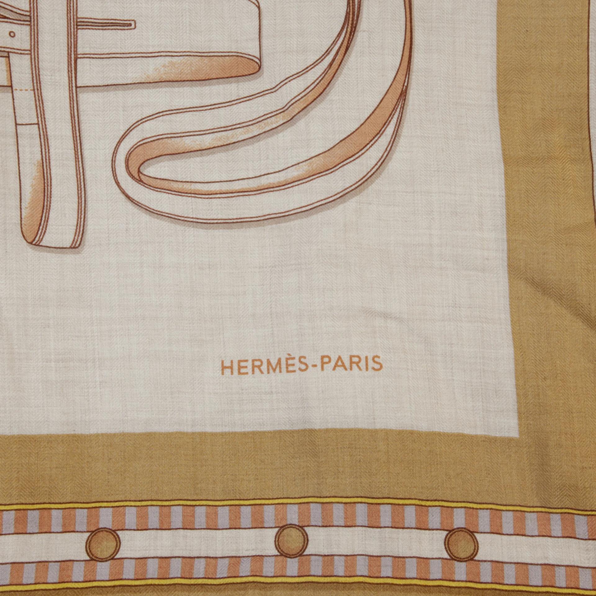 Very Good ( Rank A) HERMÈS Carre 140 Scarf  LETTRES EQUESTRES Beige Orange Cashmere Silk - 3