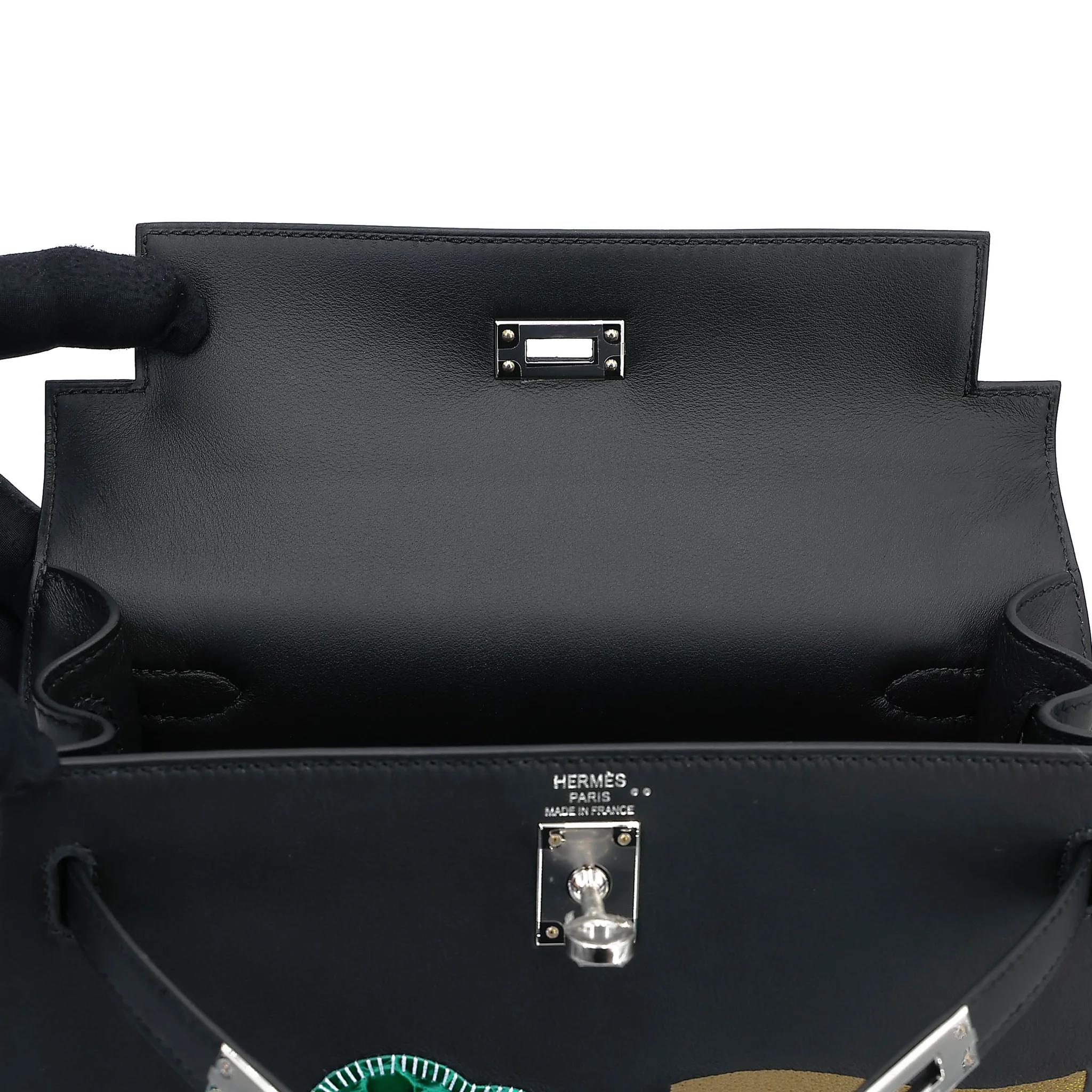 ランク N 新品 HERMÈS エルメス 限定品 ケリー25 セリエ Broderie Colla ブラック (89) ブーゲンビリア (A5) ヴェールエメラルド (6Q) タバックキャメル (24) ベトン (8L) テール (4D) スイフト シルバー金具 K刻印 (2025) - 12