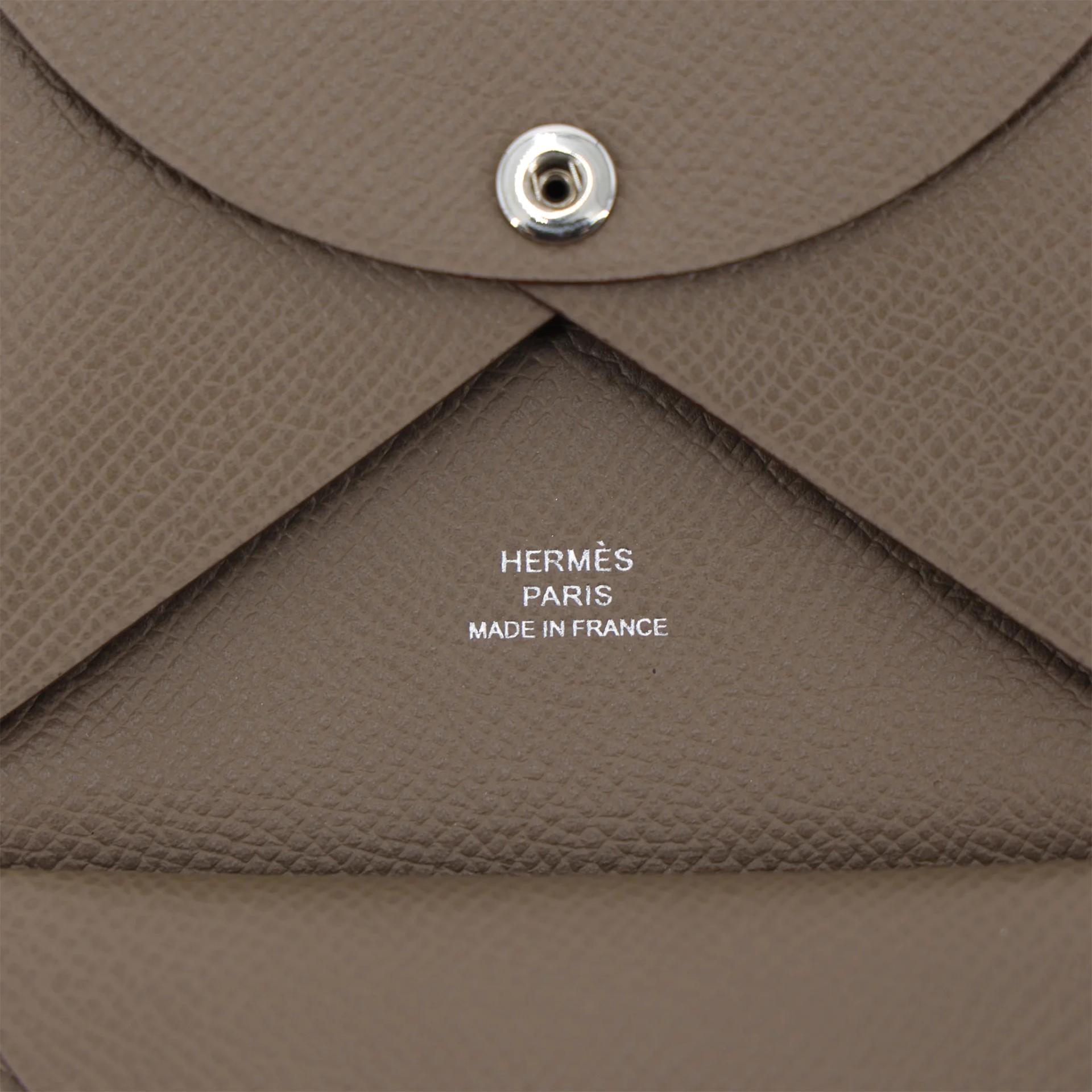 Brand New ( Rank N ) HERMÈS Calvi Duo card holder Etoupe (18) Epsom Palladium hardware K (2025) - 9