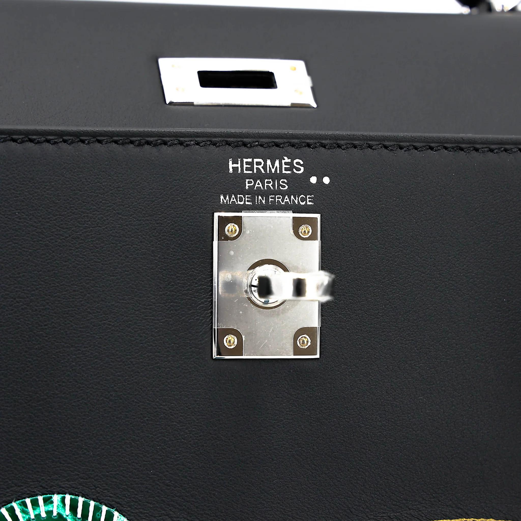 ランク N 新品 HERMÈS エルメス 限定品 ケリー25 セリエ Broderie Colla ブラック (89) ブーゲンビリア (A5) ヴェールエメラルド (6Q) タバックキャメル (24) ベトン (8L) テール (4D) スイフト シルバー金具 K刻印 (2025) - 13