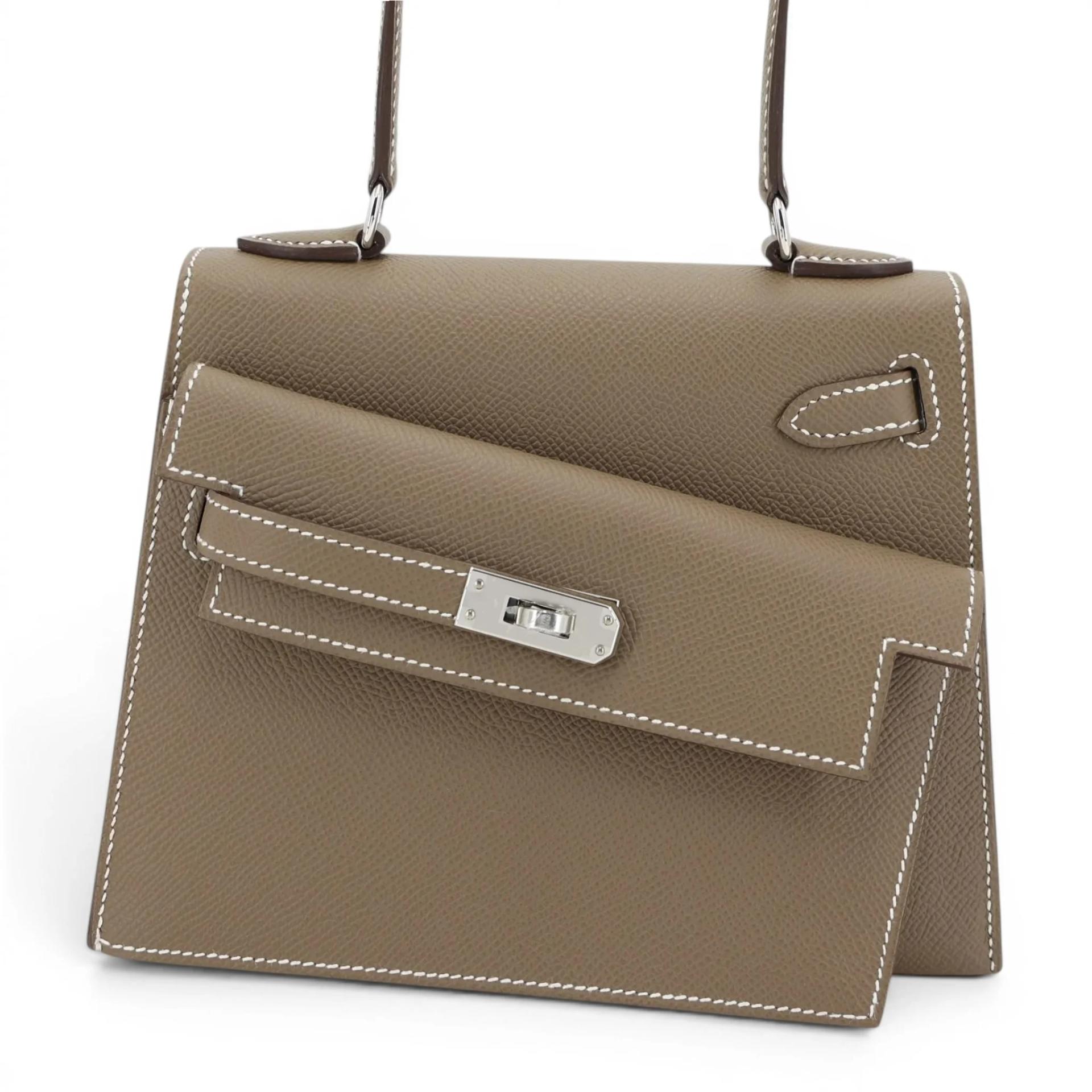 未使用保存品 HERMÈS 愛馬仕 限量收藏款 Kelly 20 en Desordre 18 大象灰 Etoupe Epsom牛皮 銀扣 U刻 2022年 - 1