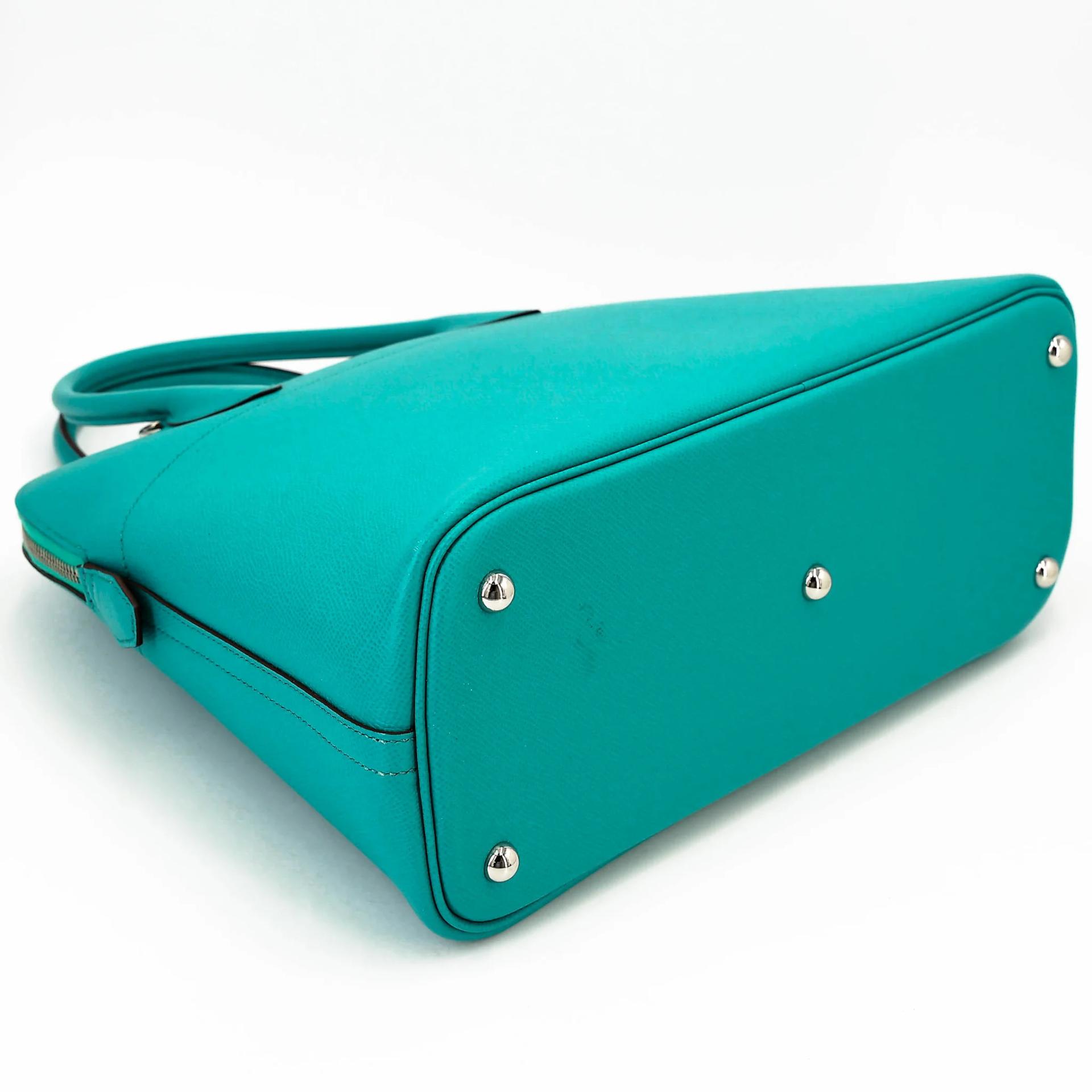 Very Good ( Rank A) HERMÈS Bolide 35 Bleu Paon (7F) Epsom Palladium hardware Square P (2012) - 8