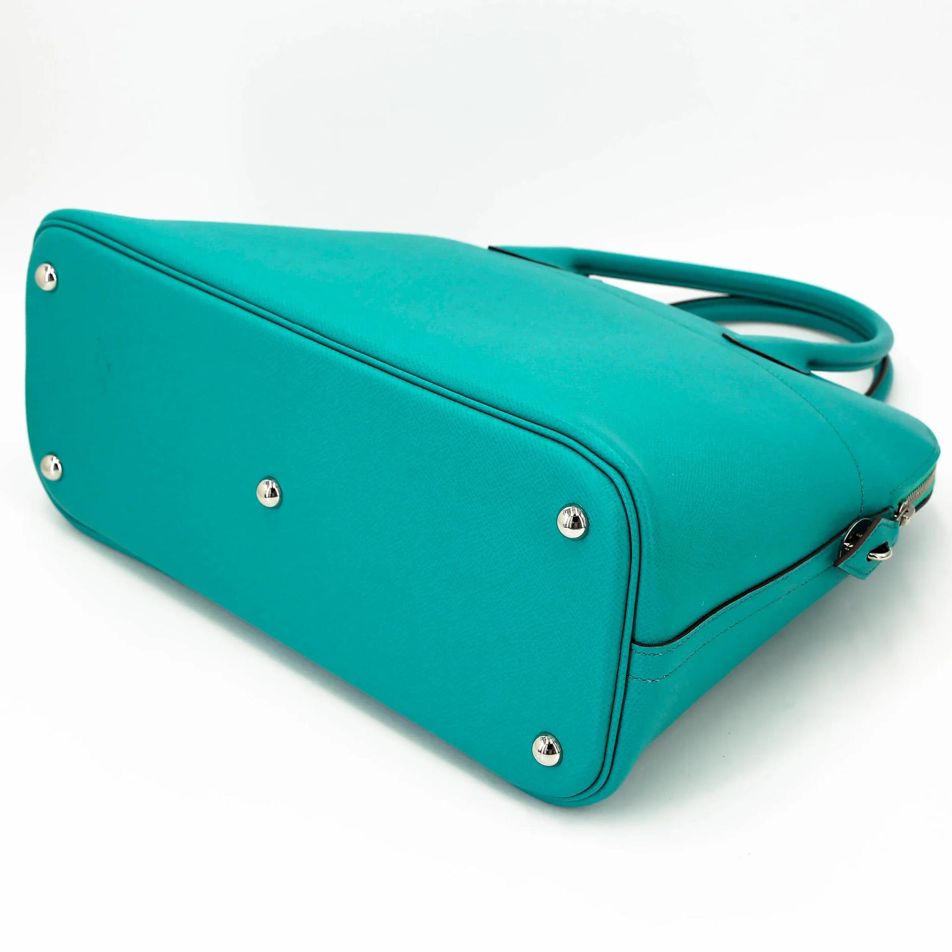 Very Good ( Rank A) HERMÈS Bolide 35 Bleu Paon (7F) Epsom Palladium hardware Square P (2012) - 7