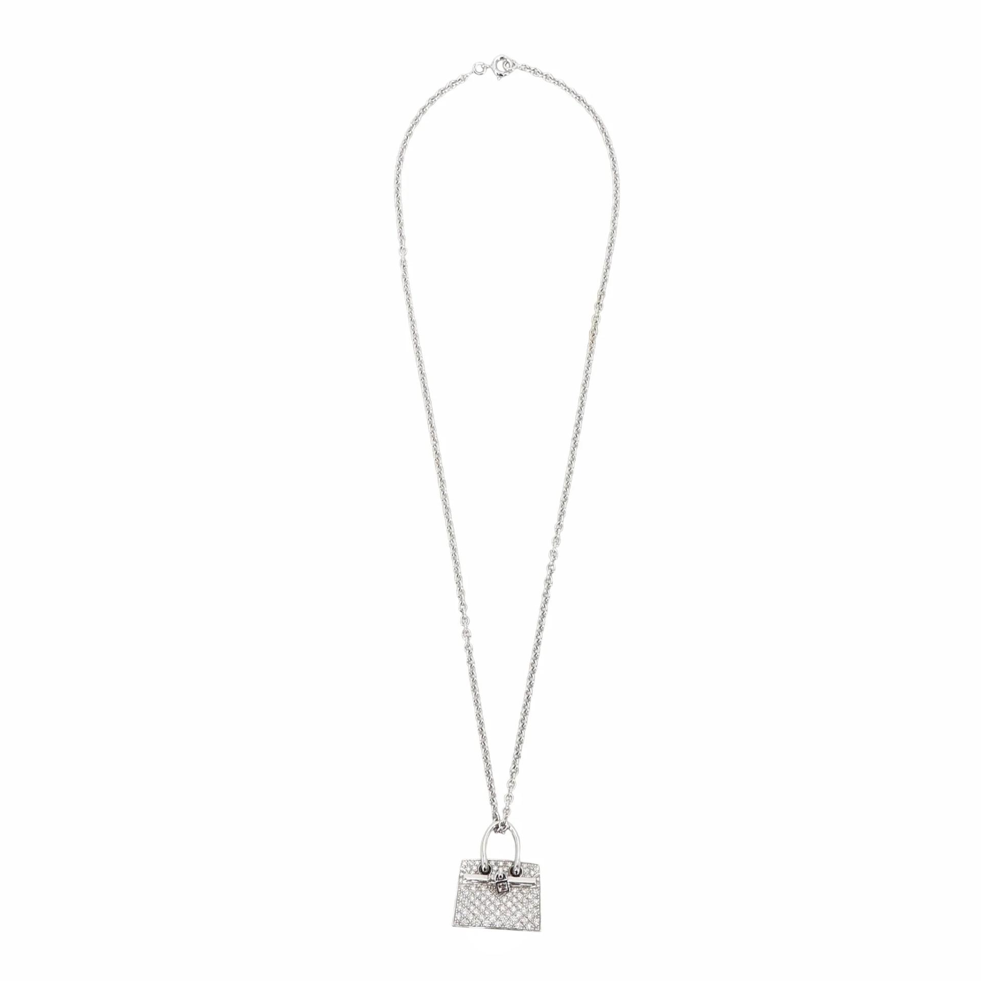 Birkin Giant Full Pave Diamond Pendant Necklace White Gold