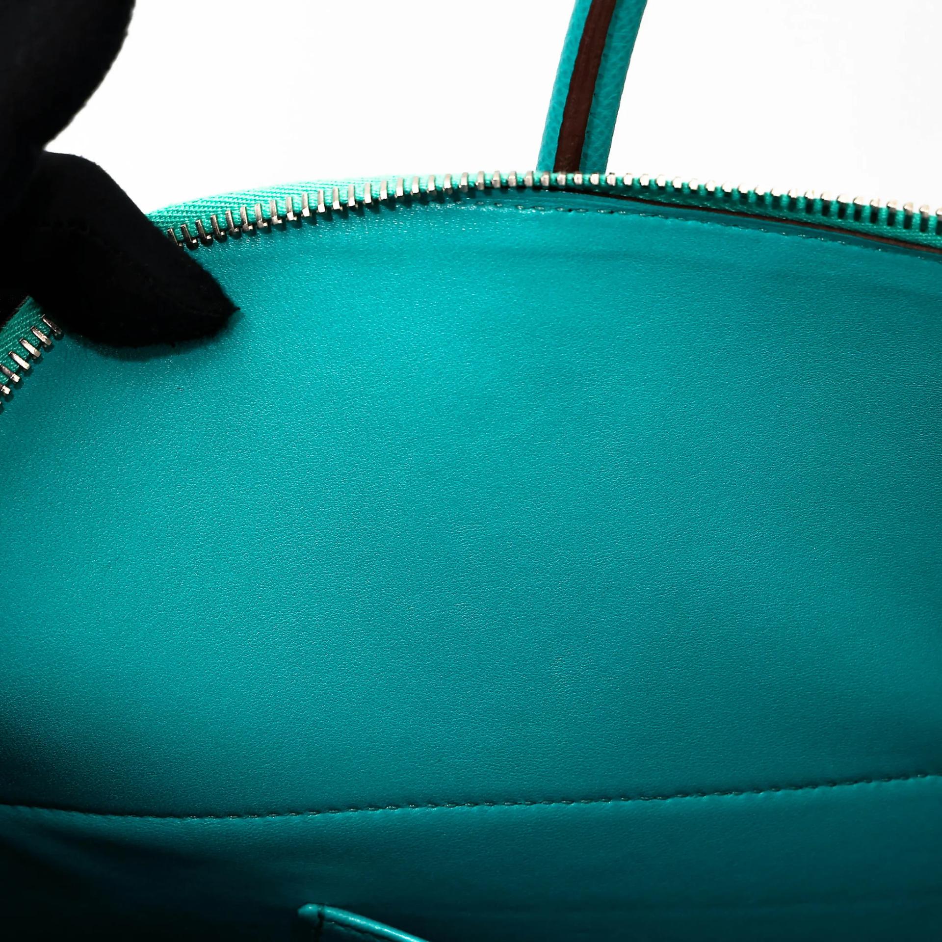 Very Good ( Rank A) HERMÈS Bolide 35 Bleu Paon (7F) Epsom Palladium hardware Square P (2012) - 14