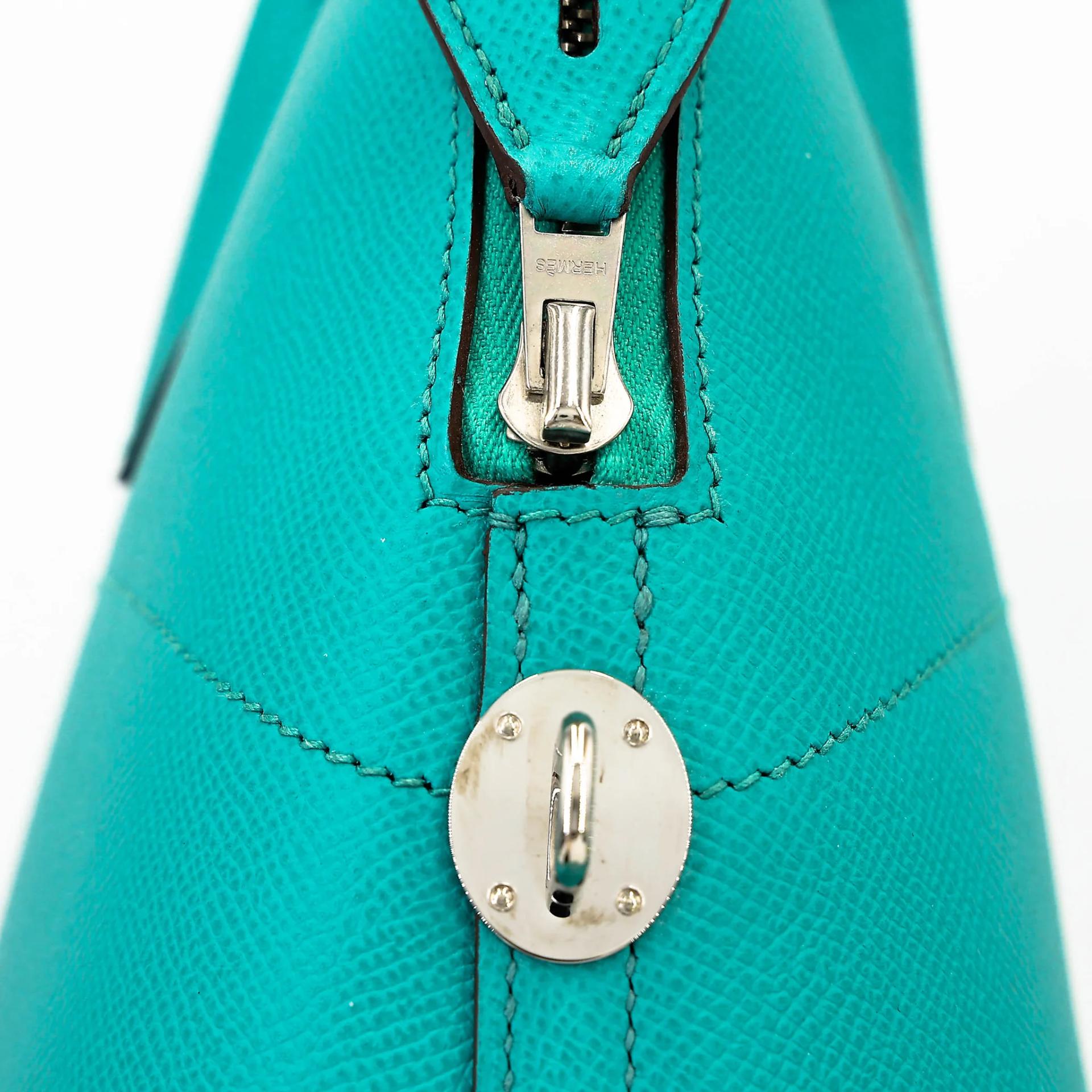 Very Good ( Rank A) HERMÈS Bolide 35 Bleu Paon (7F) Epsom Palladium hardware Square P (2012) - 10