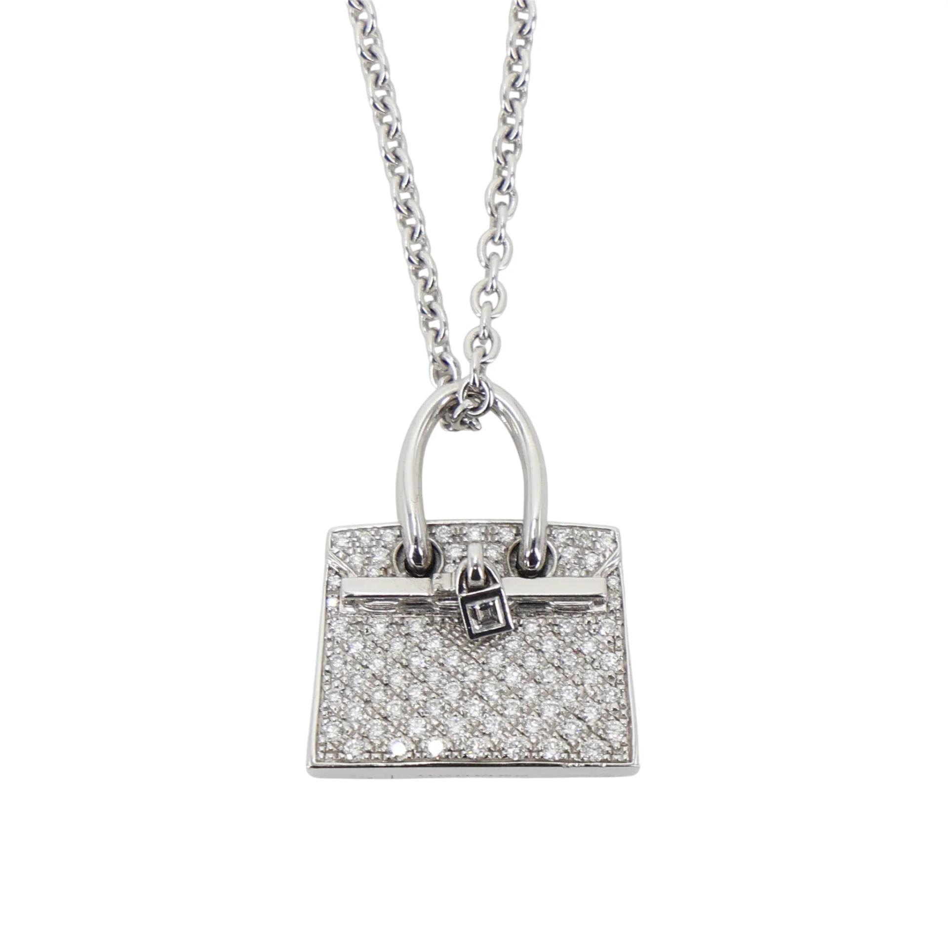 Birkin Giant Full Pave Diamond Pendant Necklace White Gold