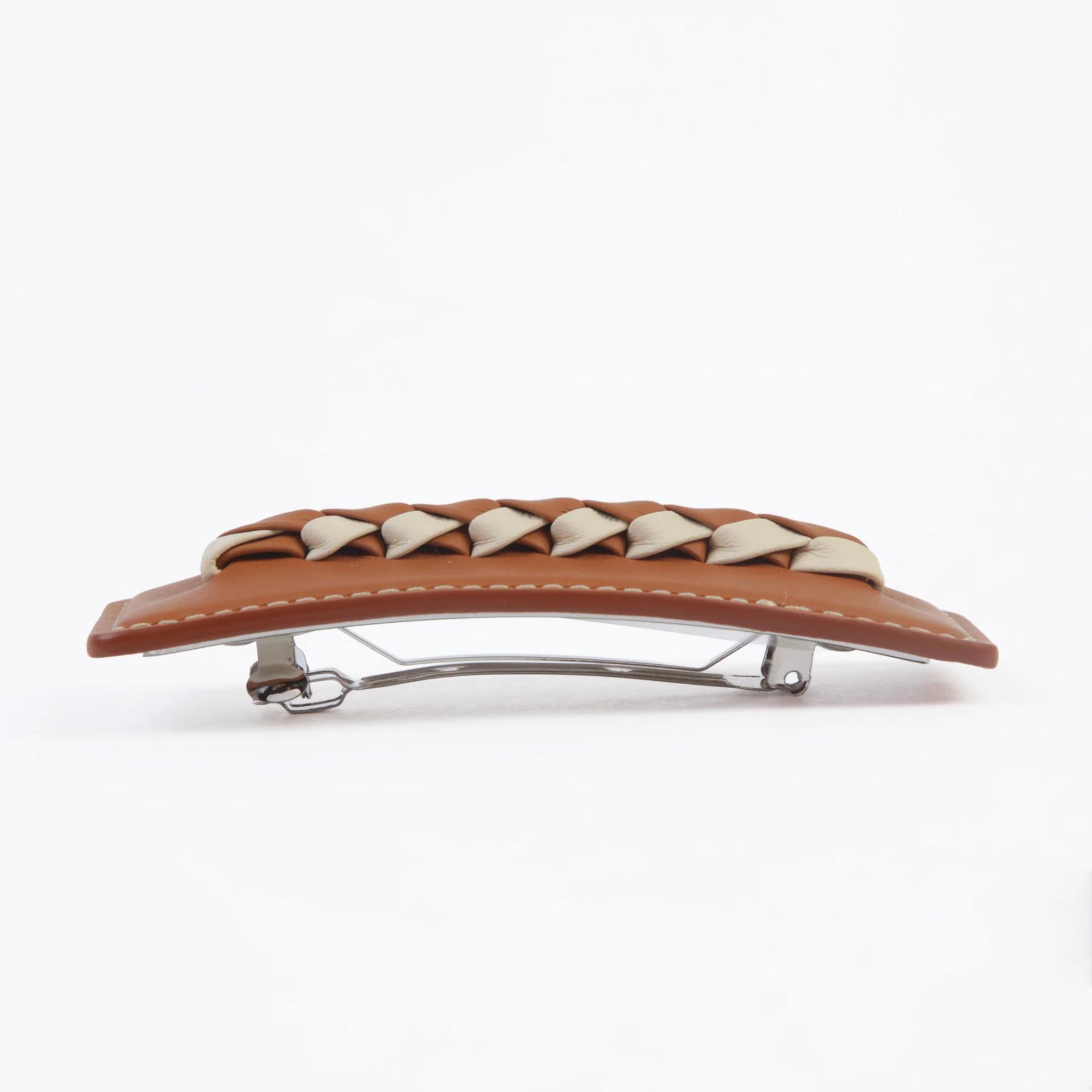 Unused ( Rank NS ) HERMÈS Barrette Glen PM hair clip Gold (37) Craie (10) Swift Palladium hardware - 4