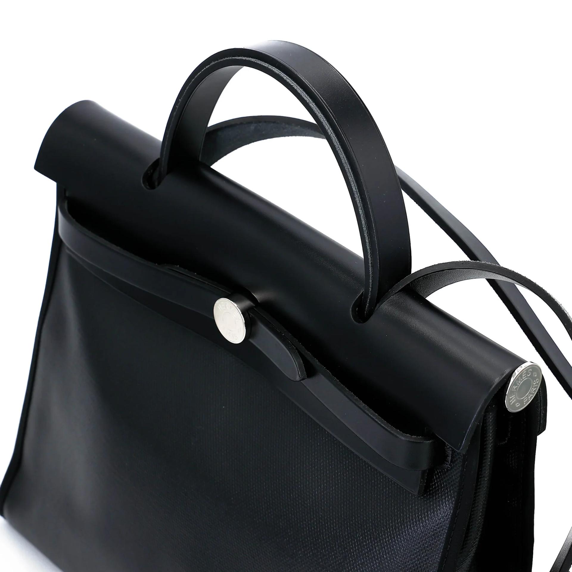 Excellent ( Rank SA ) HERMÈS Herbag PM Noir (89) Toile Berline canvas Vache Hunter Palladium hardware Z (2021) - 4