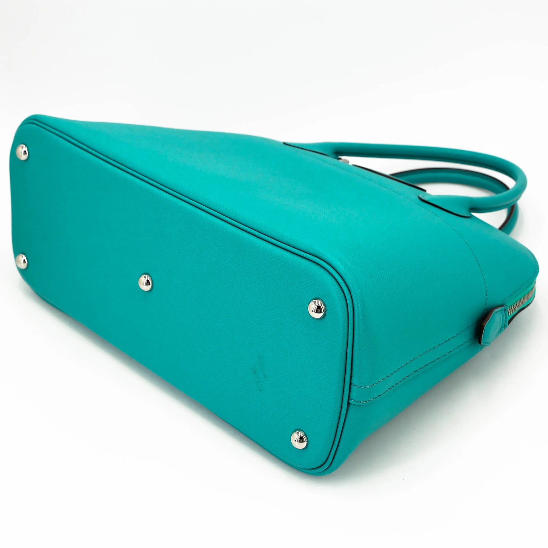 Very Good ( Rank A) HERMÈS Bolide 35 Bleu Paon (7F) Epsom Palladium hardware Square P (2012) - 5