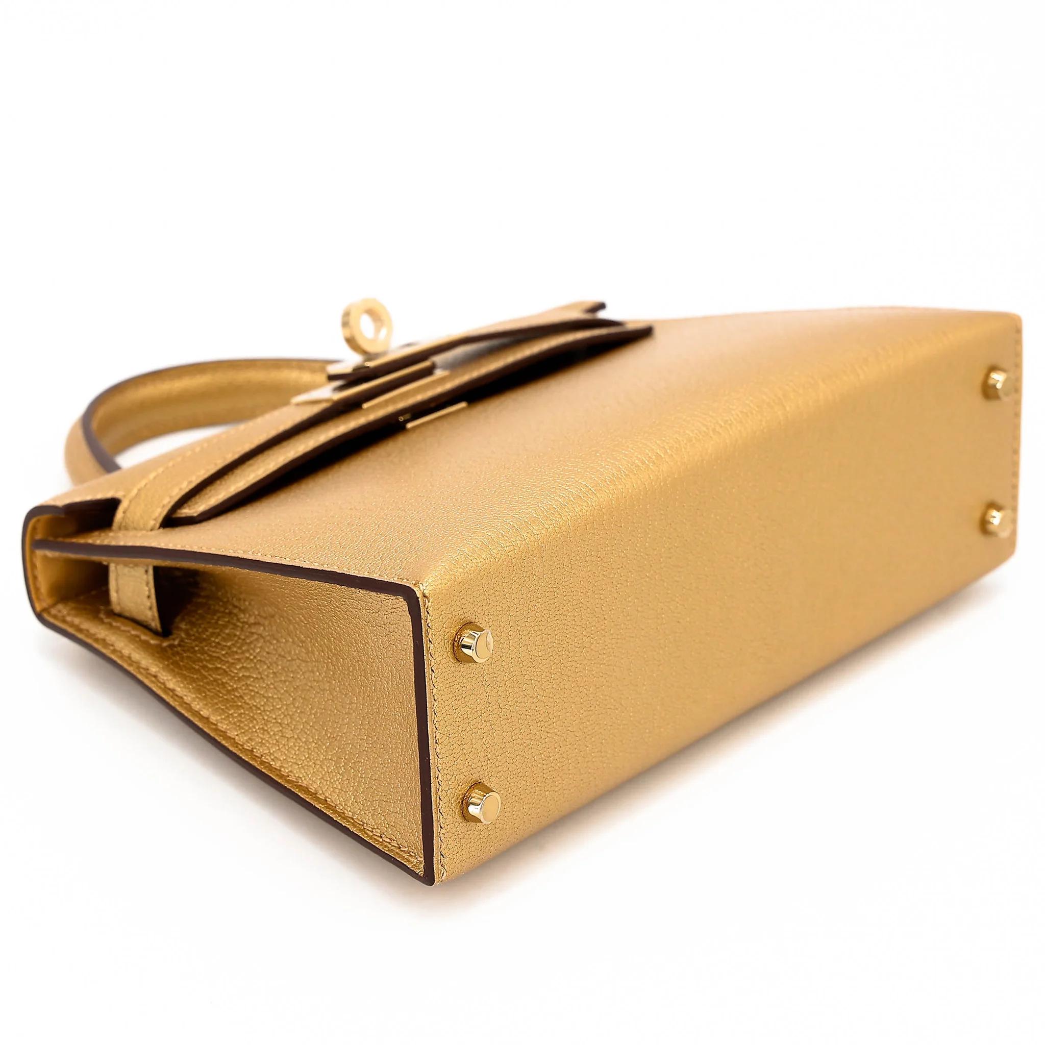 Brand New ( Rank N ) HERMÈS Mini Kelly II Dore (Y9) Chamkilight Permabrass hardware K (2025) - 5