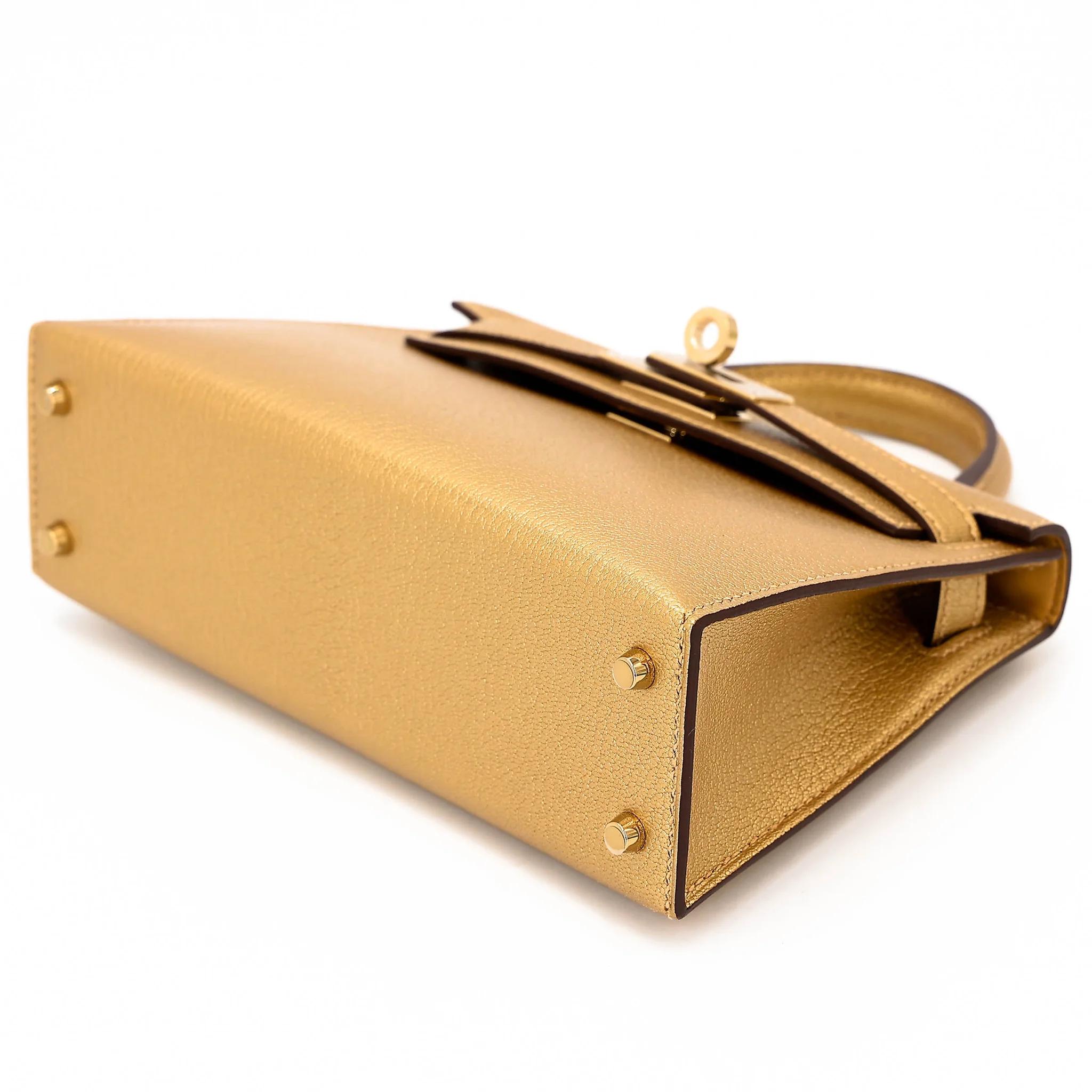 Brand New ( Rank N ) HERMÈS Mini Kelly II Dore (Y9) Chamkilight Permabrass hardware K (2025) - 4