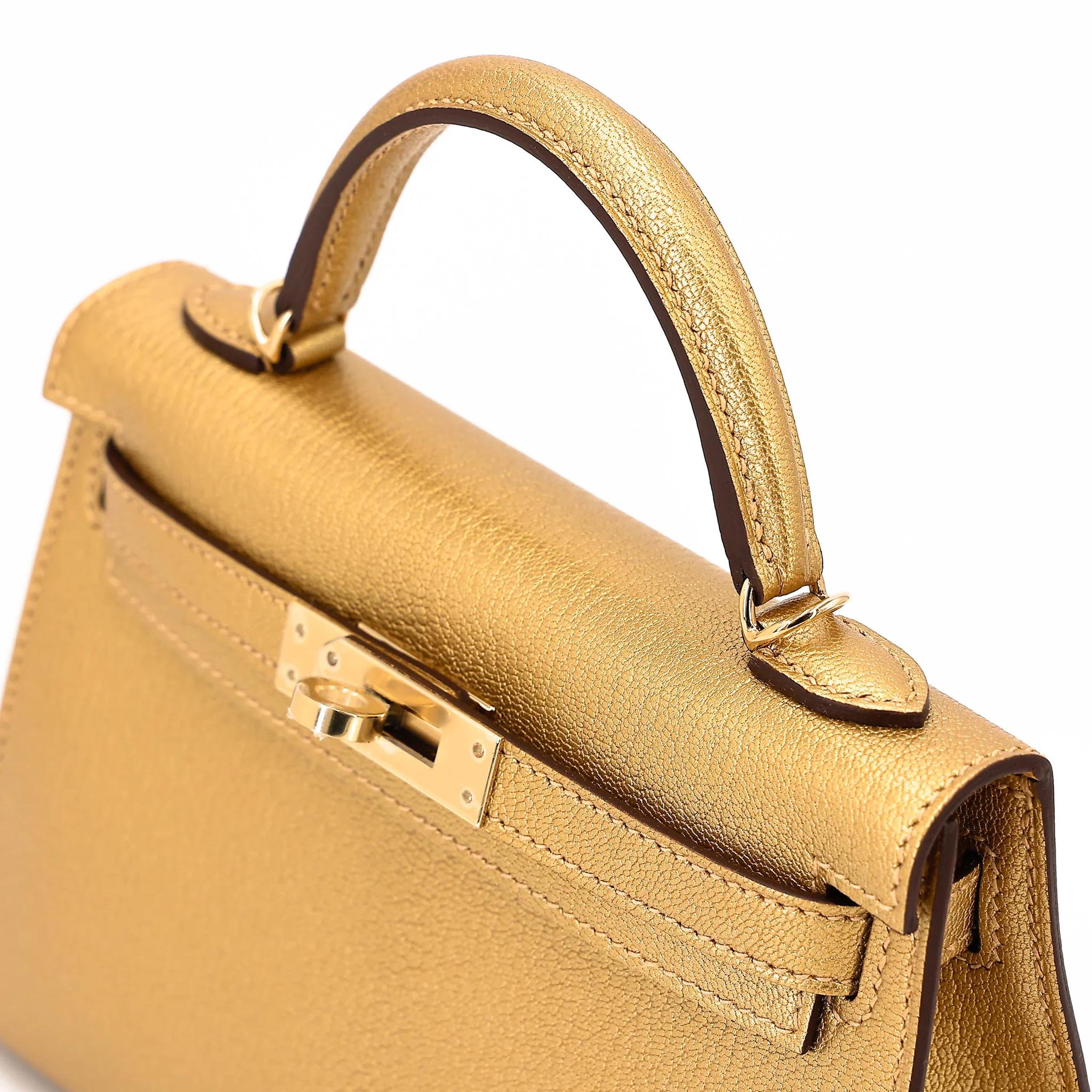 Brand New ( Rank N ) HERMÈS Mini Kelly II Dore (Y9) Chamkilight Permabrass hardware K (2025) - 3