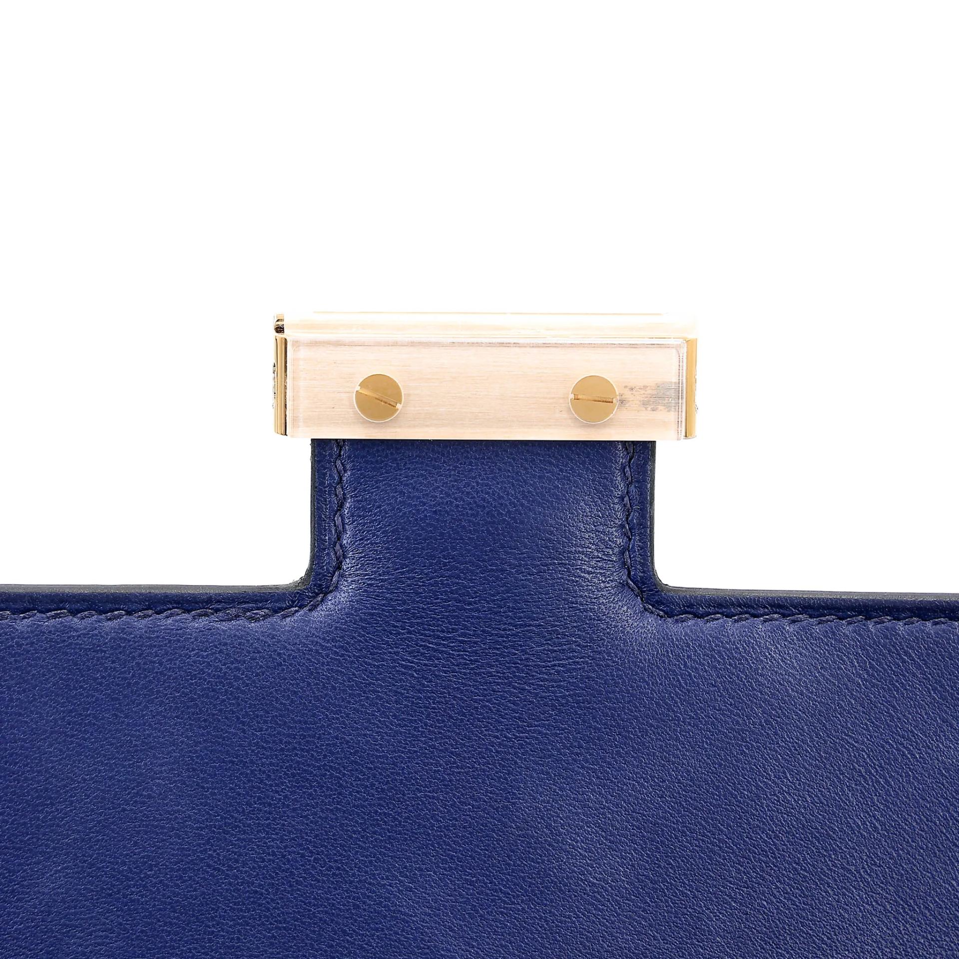 Excellent ( Rank SA ) HERMÈS Constance Mini Bleu Saphir (73) Shiny Alligator Gold hardware U (2022) - 13