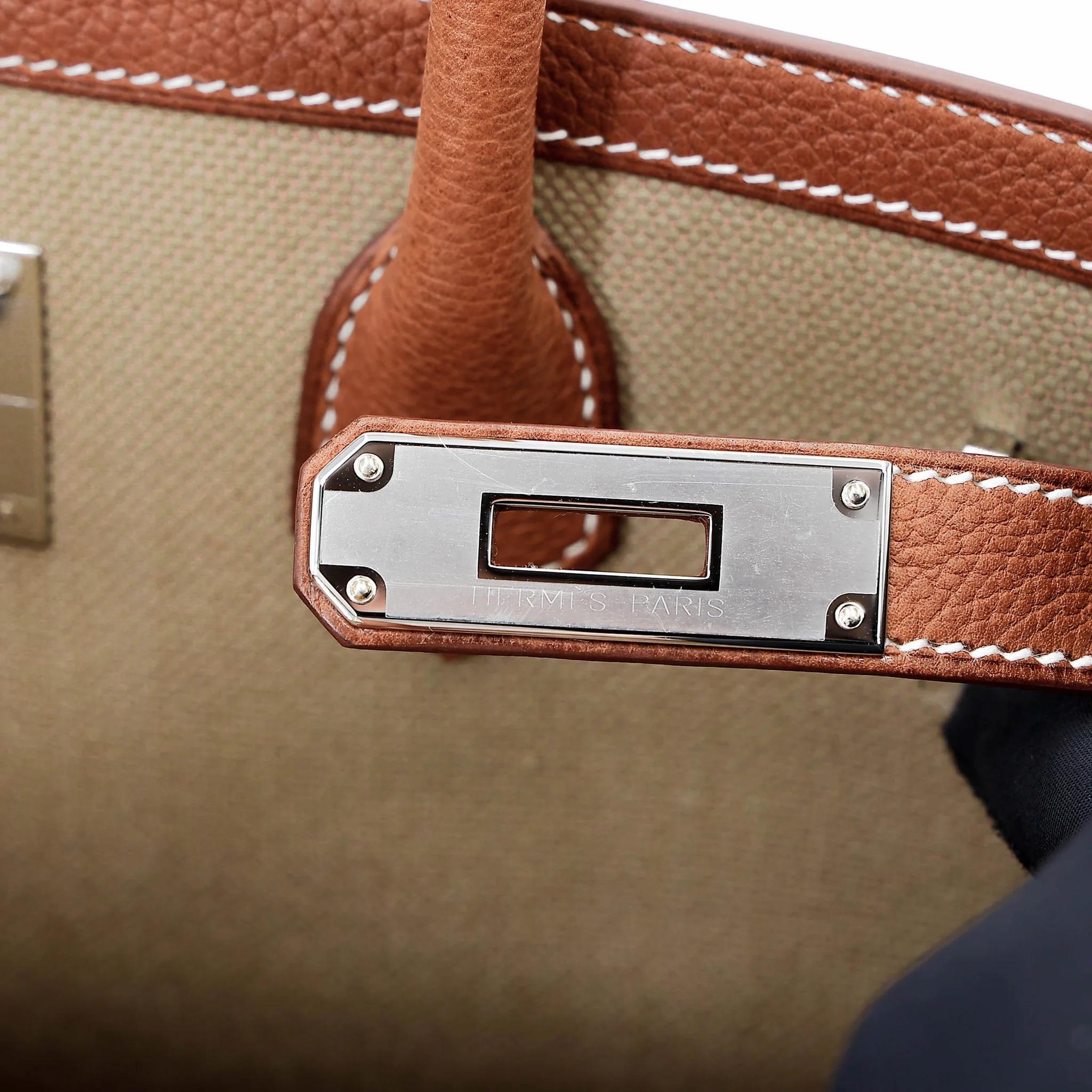 Brand New ( Rank N ) HERMÈS Limited Edition Birkin 35 À L'Envers Fauve (34) Ficelle (17) Barenia Toile H canvas Palladium hardware G (2026) - 15