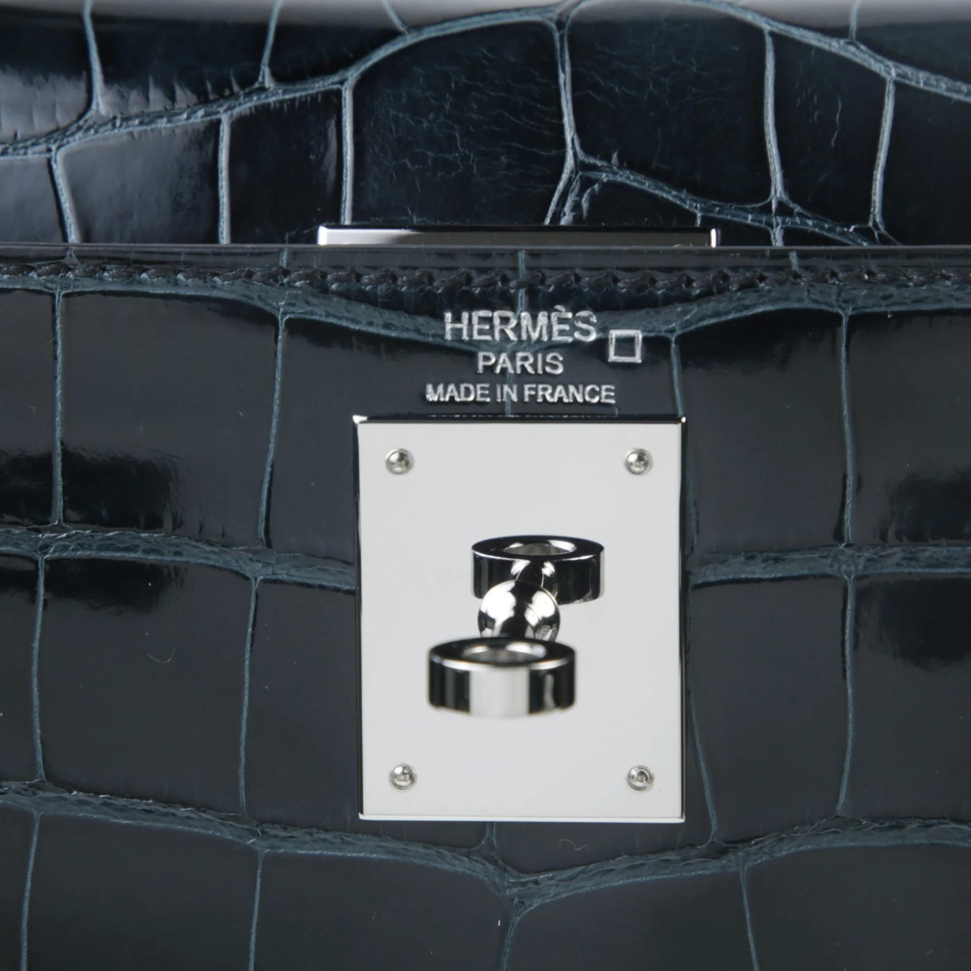 ランク A HERMÈS エルメス ケリー28 セリエ ヴェールルソー (V0) ヴェールボスフォール (W0) ブラック (89) クロコダイル アリゲーター リセ シルバー金具 Y刻印 (2020) - 9