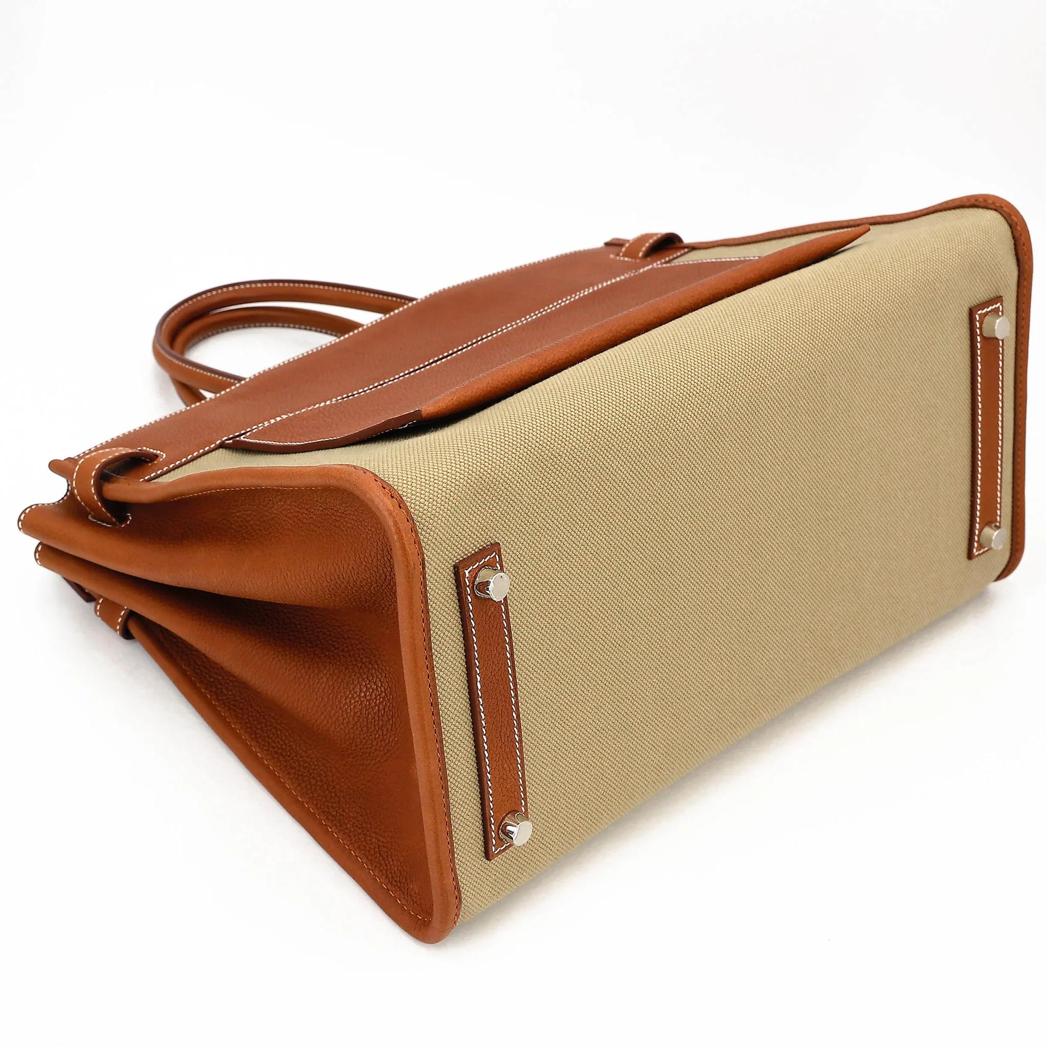 Brand New ( Rank N ) HERMÈS Limited Edition Birkin 35 À L'Envers Fauve (34) Ficelle (17) Barenia Toile H canvas Palladium hardware G (2026) - 7