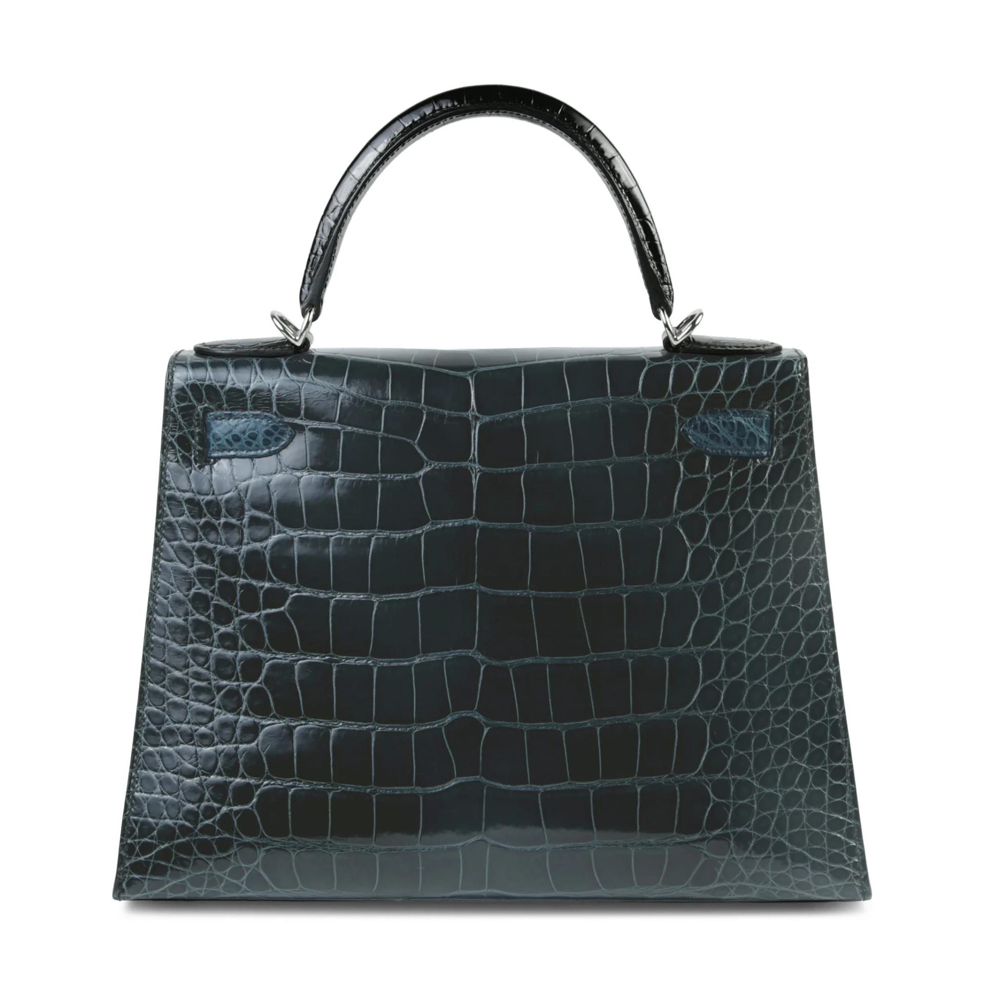 ランク A HERMÈS エルメス ケリー28 セリエ ヴェールルソー (V0) ヴェールボスフォール (W0) ブラック (89) クロコダイル アリゲーター リセ シルバー金具 Y刻印 (2020) - 2