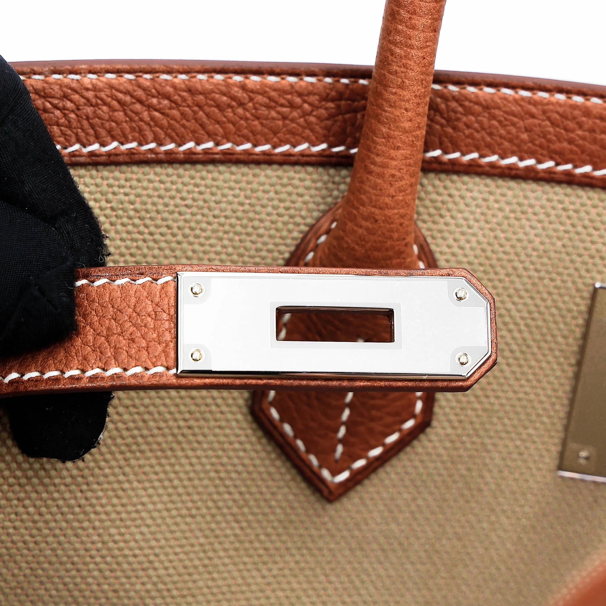 Brand New ( Rank N ) HERMÈS Limited Edition Birkin 35 À L'Envers Fauve (34) Ficelle (17) Barenia Toile H canvas Palladium hardware G (2026) - 14