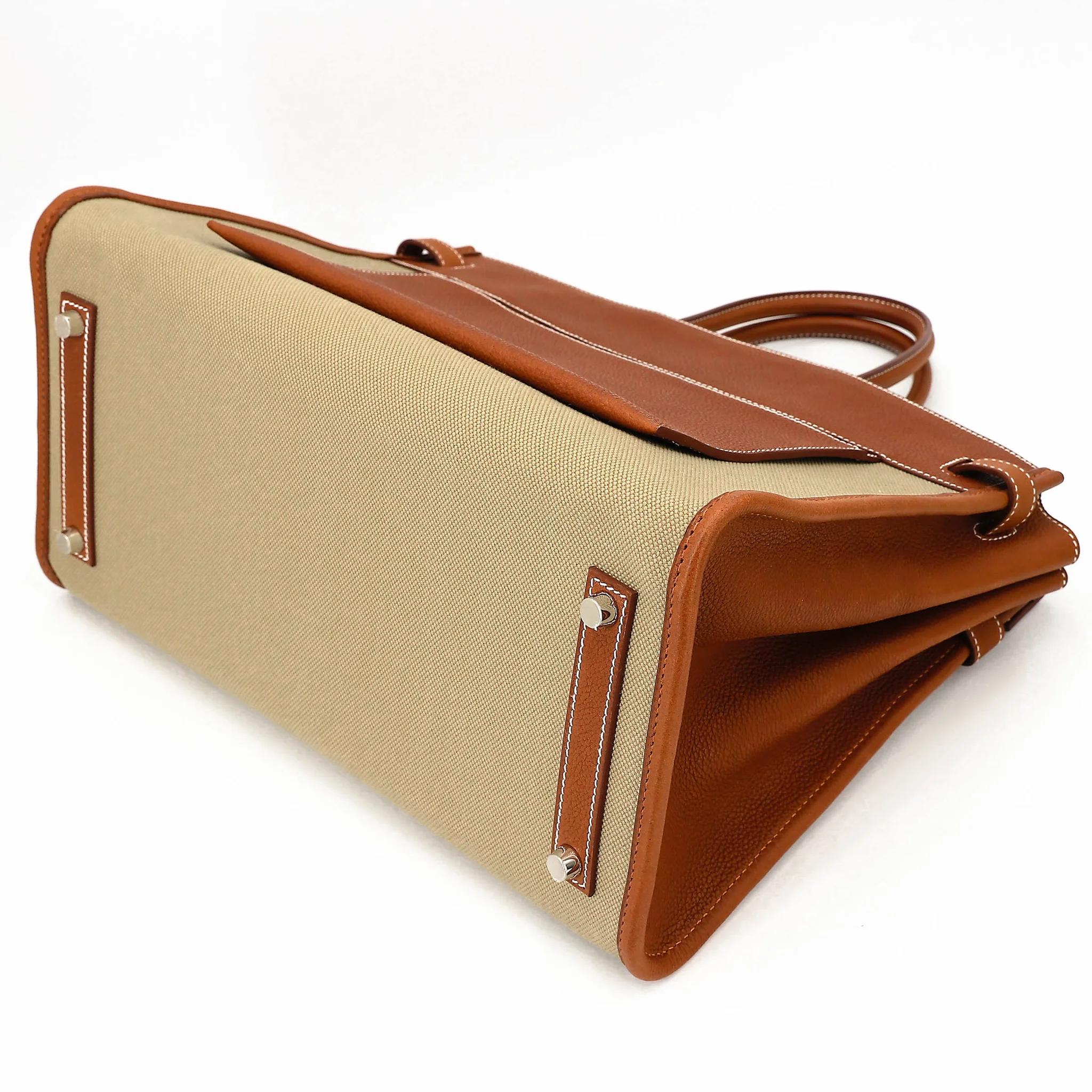 Brand New ( Rank N ) HERMÈS Limited Edition Birkin 35 À L'Envers Fauve (34) Ficelle (17) Barenia Toile H canvas Palladium hardware G (2026) - 6