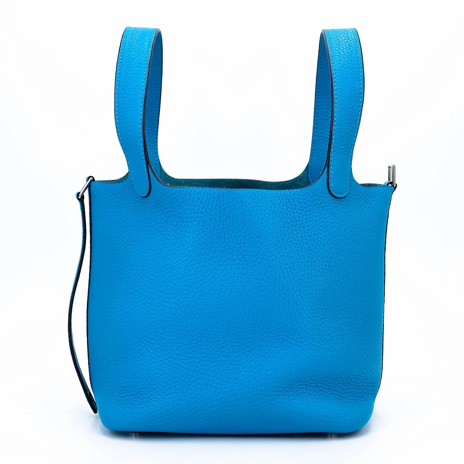 Very Good ( Rank A) HERMÈS Picotin Lock PM Bleu Frida (0F) Clemence Palladium hardware Y (2020) - 5