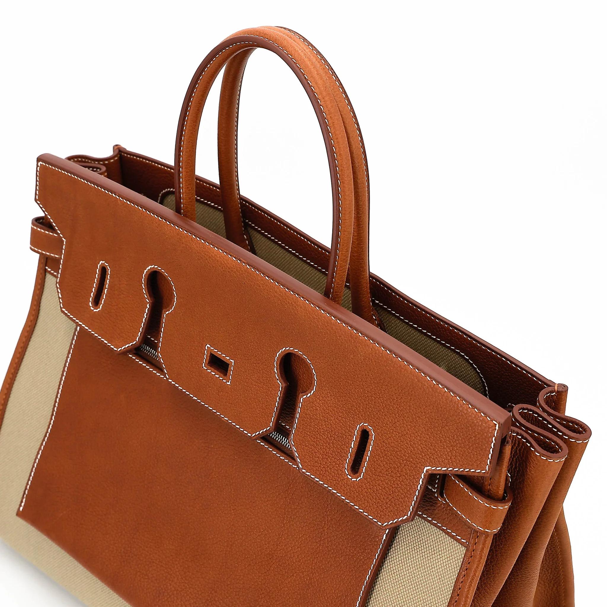 Brand New ( Rank N ) HERMÈS Limited Edition Birkin 35 À L'Envers Fauve (34) Ficelle (17) Barenia Toile H canvas Palladium hardware G (2026) - 3
