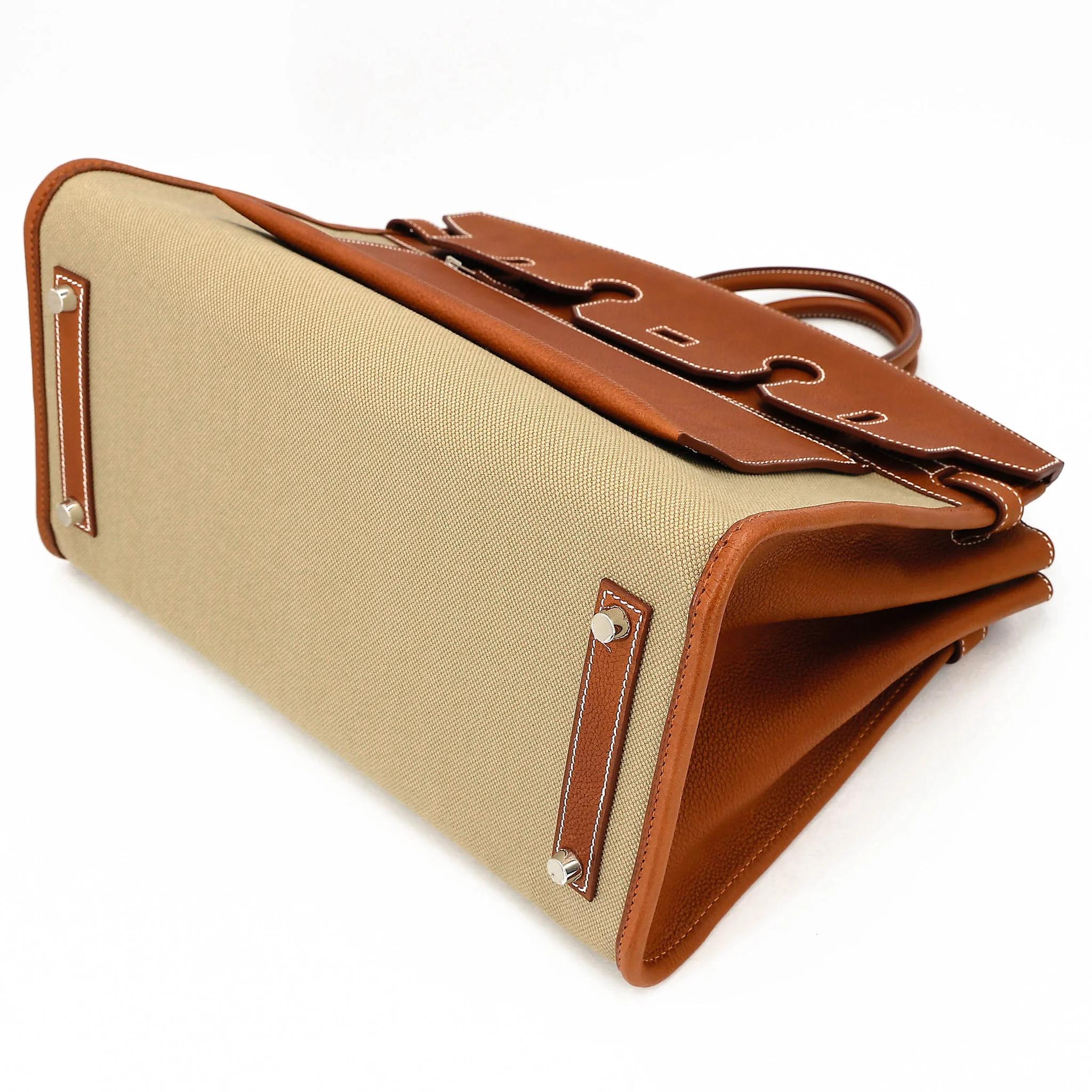 Brand New ( Rank N ) HERMÈS Limited Edition Birkin 35 À L'Envers Fauve (34) Ficelle (17) Barenia Toile H canvas Palladium hardware G (2026) - 4