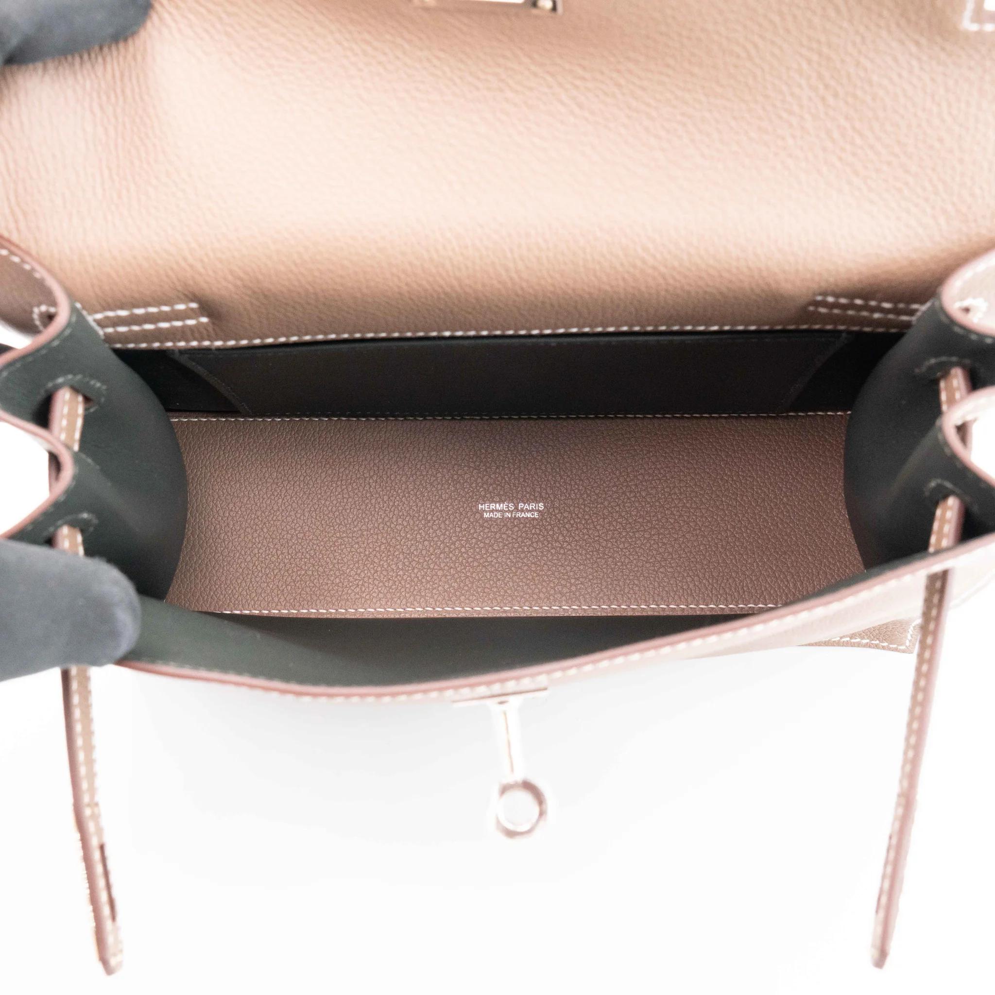 Brand New ( Rank N ) HERMÈS Kelly Danse Verso Etoupe (18) New Vert Fonce (04) Evercolor Palladium hardware G (2026) - 13