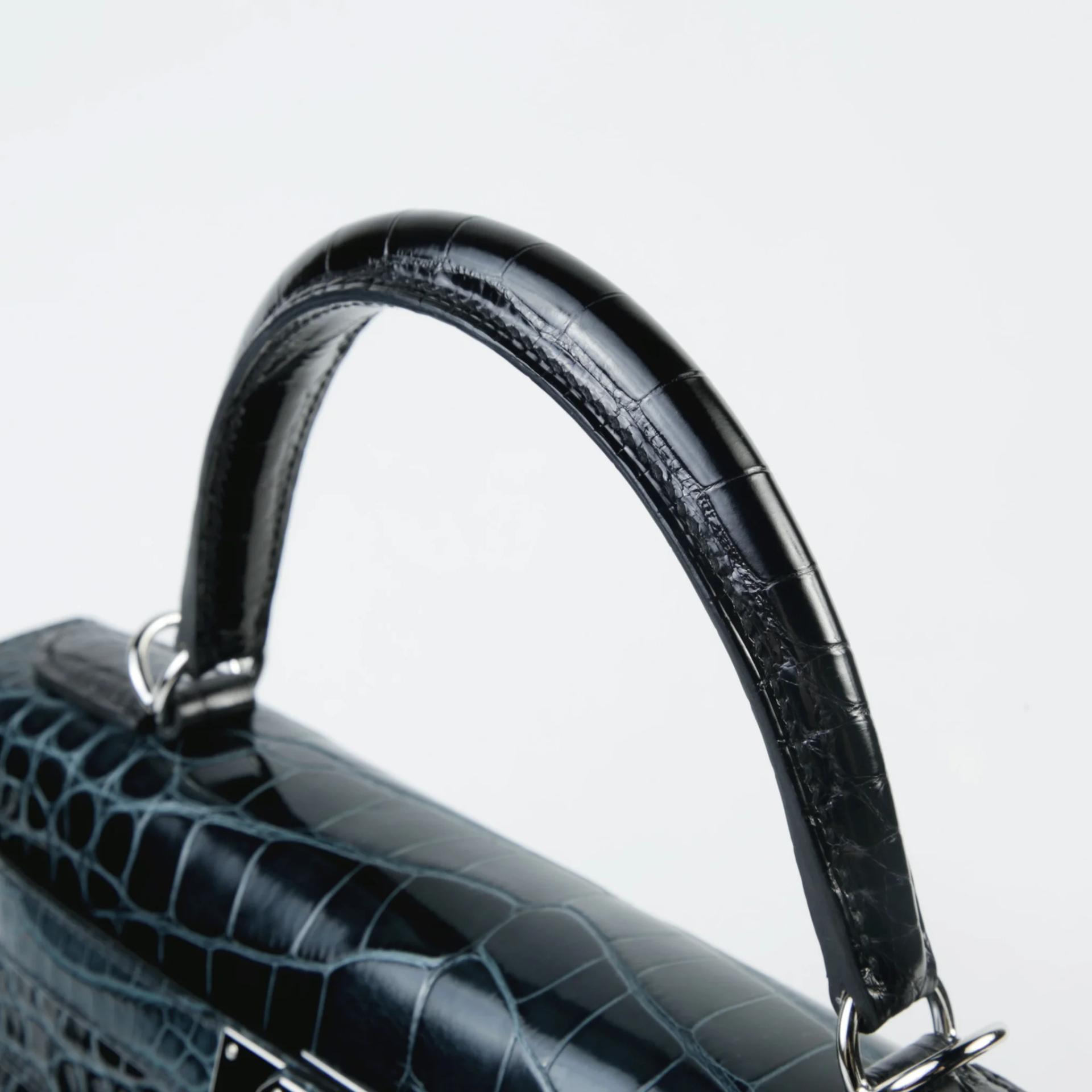 ランク A HERMÈS エルメス ケリー28 セリエ ヴェールルソー (V0) ヴェールボスフォール (W0) ブラック (89) クロコダイル アリゲーター リセ シルバー金具 Y刻印 (2020) - 3
