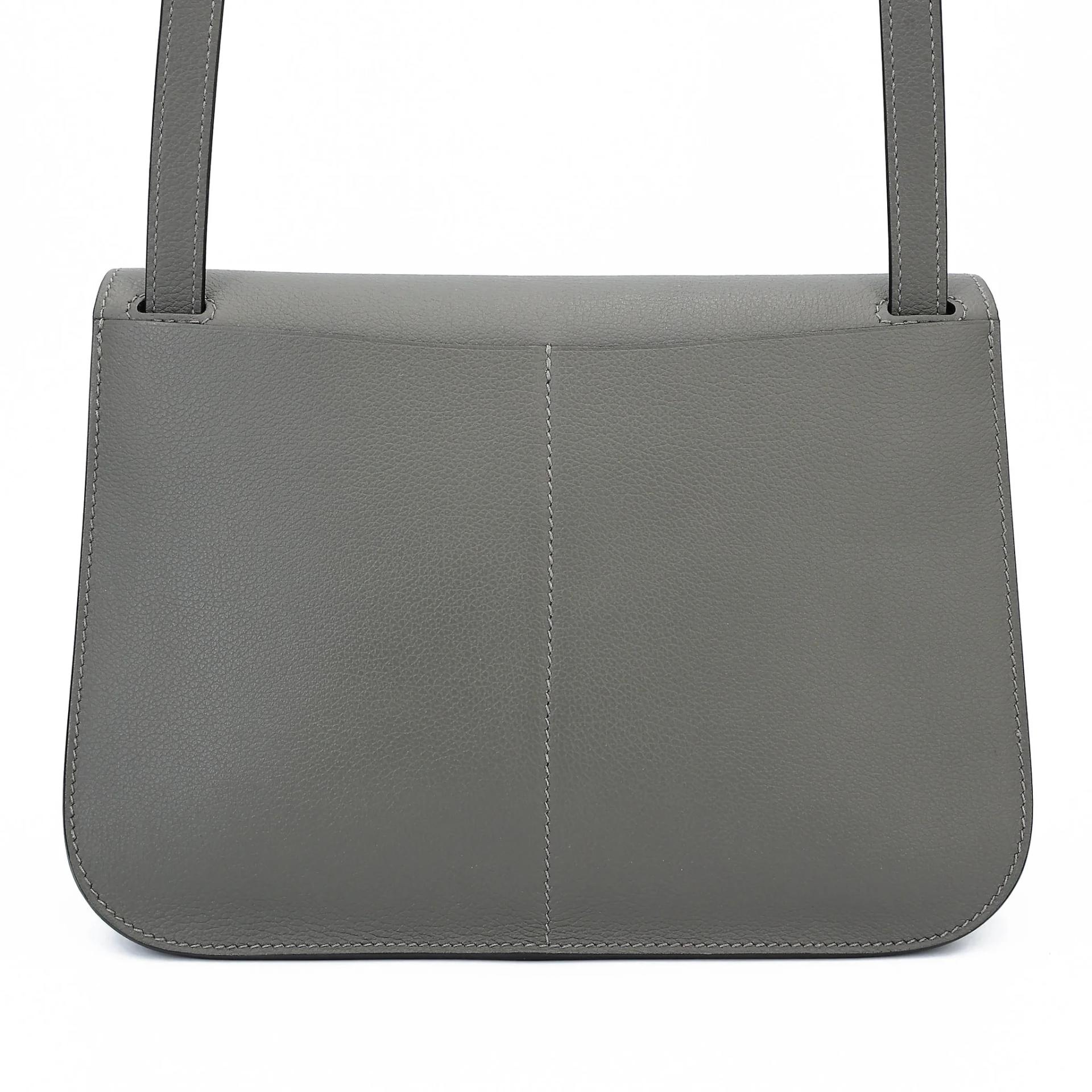 Unused ( Rank NS ) HERMÈS Halzan 25 Gris Meyer (0L) Evercolor Palladium hardware U (2022) - 2