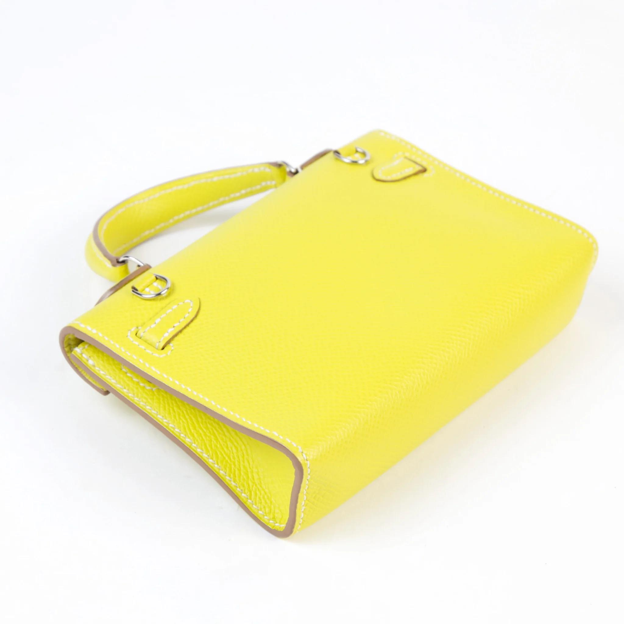 Very Good ( Rank A) HERMÈS Kelly Tiny Lime (9R) Epsom Palladium hardware Square O (2011) - 6