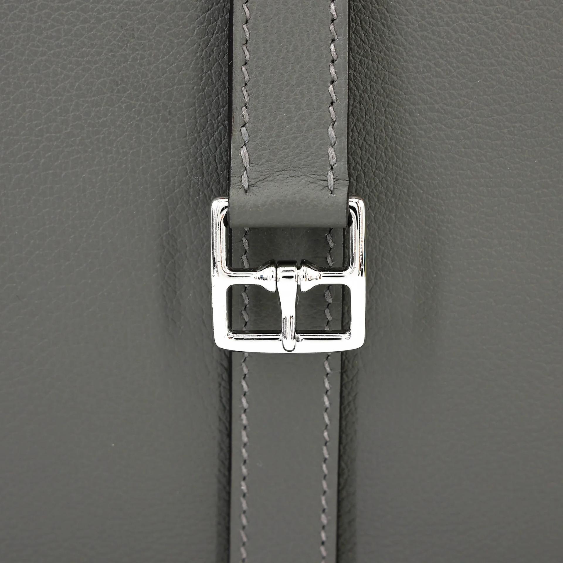 Unused ( Rank NS ) HERMÈS Halzan 25 Gris Meyer (0L) Evercolor Palladium hardware U (2022) - 8