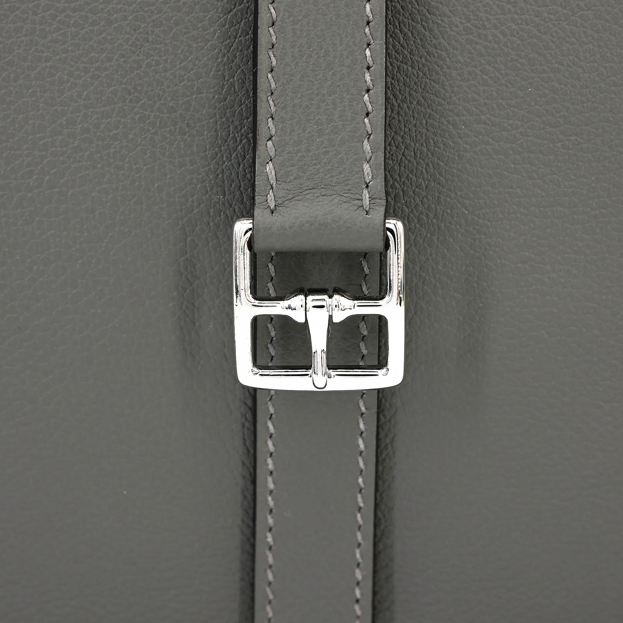 Unused ( Rank NS ) HERMÈS Halzan 25 Gris Meyer (0L) Evercolor Palladium hardware U (2022) - 8