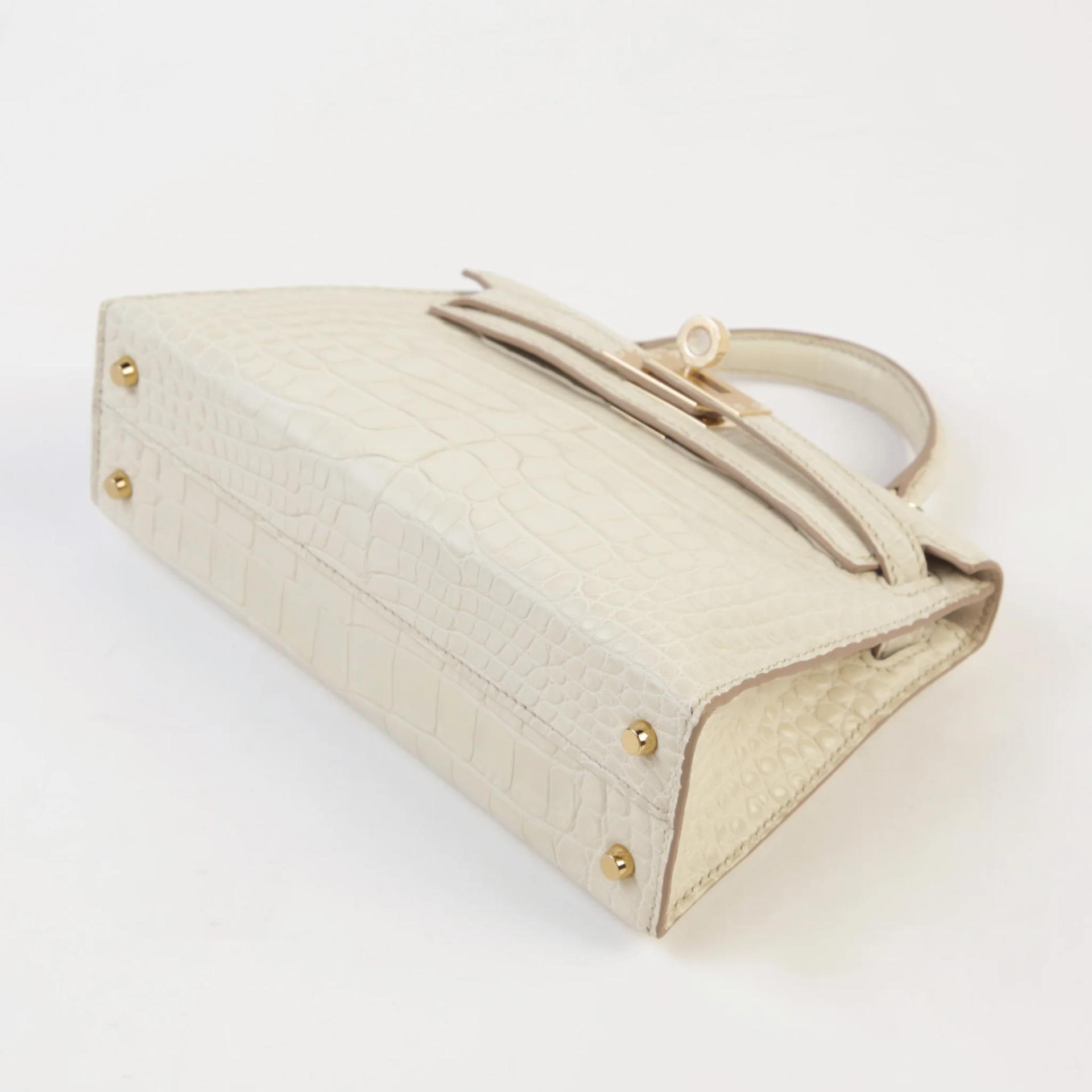 Unused ( Rank NS ) HERMÈS Mini Kelly II Beton (8L) Matte Alligator Permabrass hardware K (2025) - 5